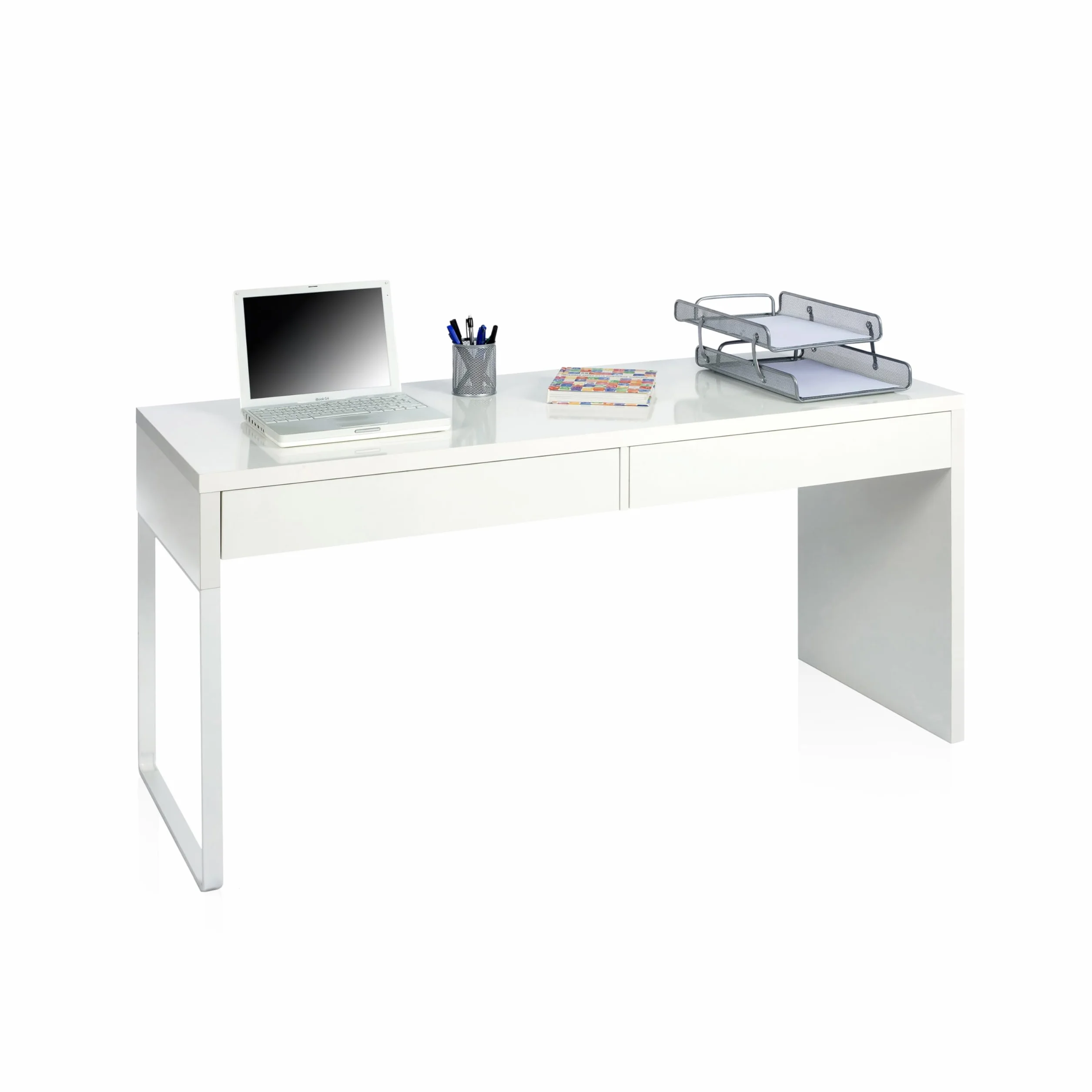 duehome | Escritorio con 2 Cajones, Mesa de Despacho, Mesa de Oficina, Modelo Roxy, Color Blanco Artik, Medidas: 138 cm (Ancho) x 50 cm (Fondo) x 75 cm (Alto)