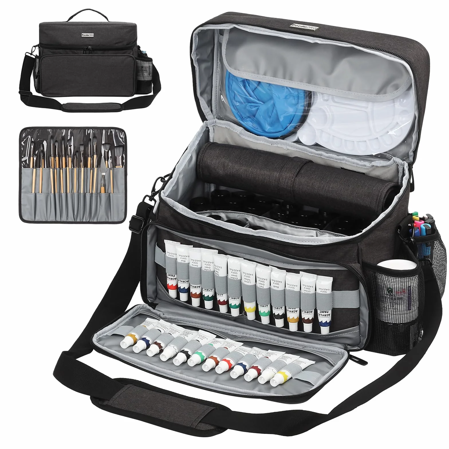 Bolsa organizadora de pintura acrílica y pinceles, funda de transporte compatible con Apple Barrel, Shuttle Art, suministros de arte Caliart, incluye soporte desmontable para pinceles de pintura, para