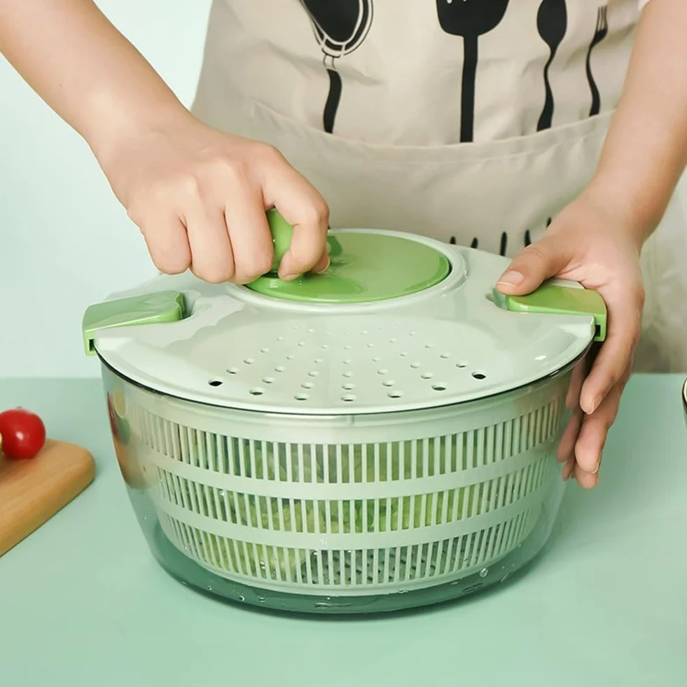 Centrifugador de ensalada con manivela, secador manual de verduras, deshidratador de lechuga eficiente para cocina, base antideslizante