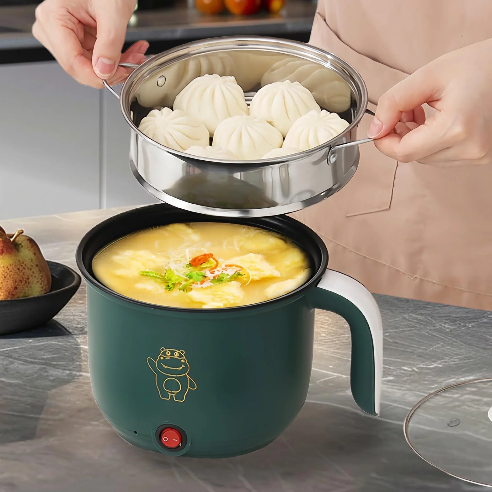 Mini Olla Multifuncional Portátil 1,5 L Eléctrica Vaporera Sartén de Viaje