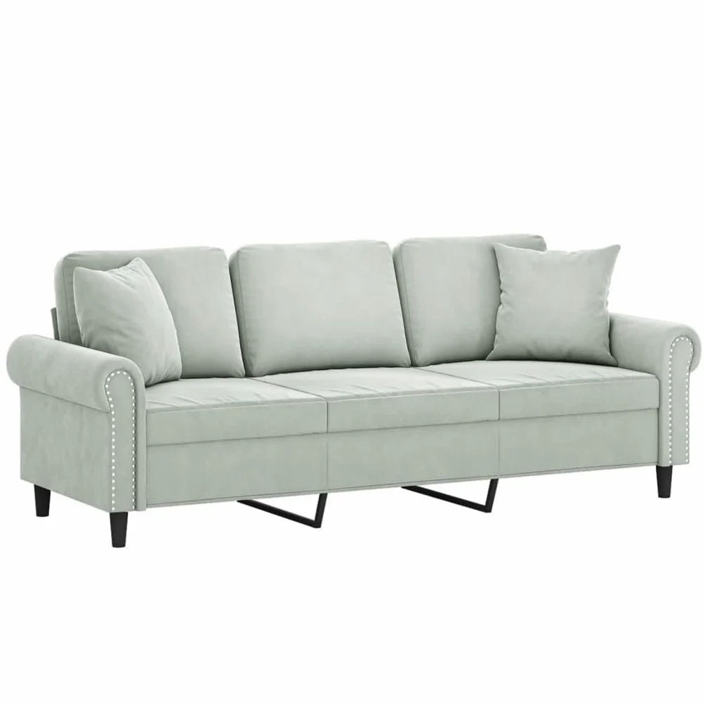 vidaXL Sofá de 3 Plazas con Cojines, Asiento con Reposabrazos, Sofá Tapizado de Televisión, Asiento para Salón Hogar, Terciopelo Gris Claro