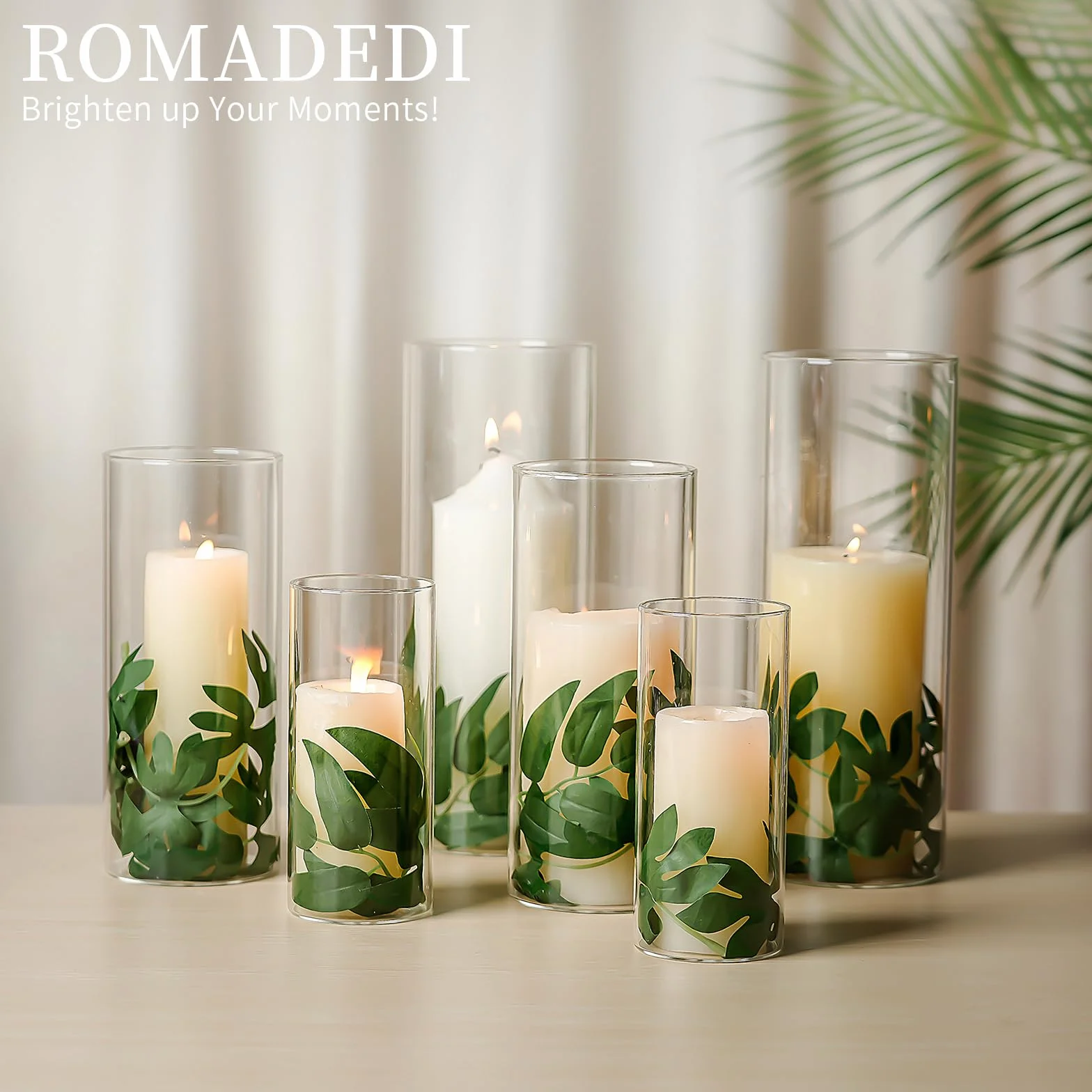 Romadedi Portavelas de cristal para boda, juego de 12 unidades, cilindro transparente, 15/20/25 cm | Vasos para velas flotantes, decoración de mesa, mesa de comedor, fiesta, sala de estar, exterior