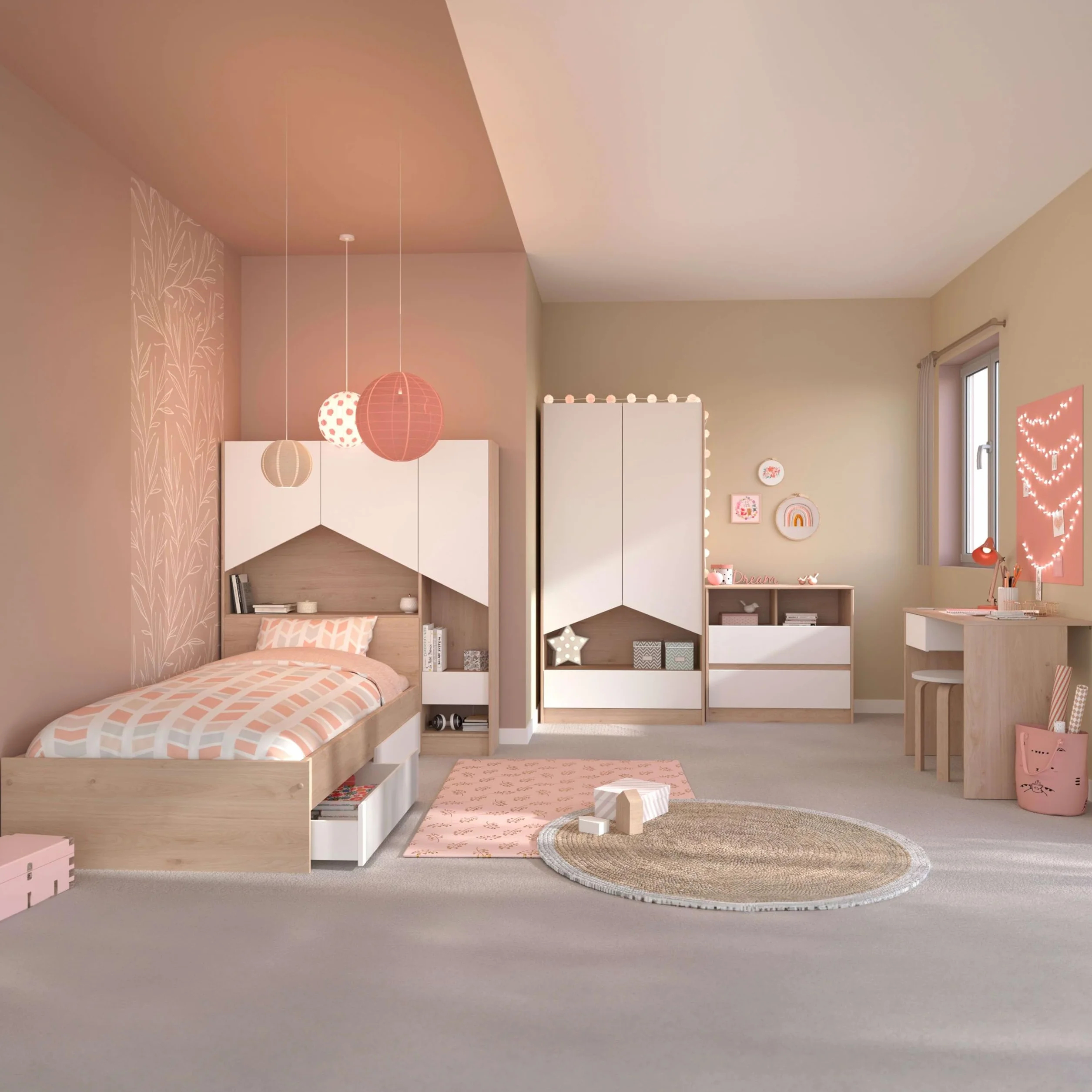 Miroytengo Pack Muebles Child Dormitorio Juvenil Completo en Color Roble Jackson y Blanco Mate
