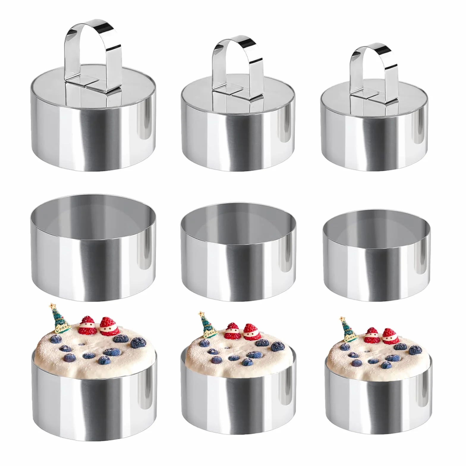 Uncle Jack 9 moldes redondos de acero inoxidable con empujador, para herramientas de cocina, repostería (incluye 9 anillos y 3 empujadores)