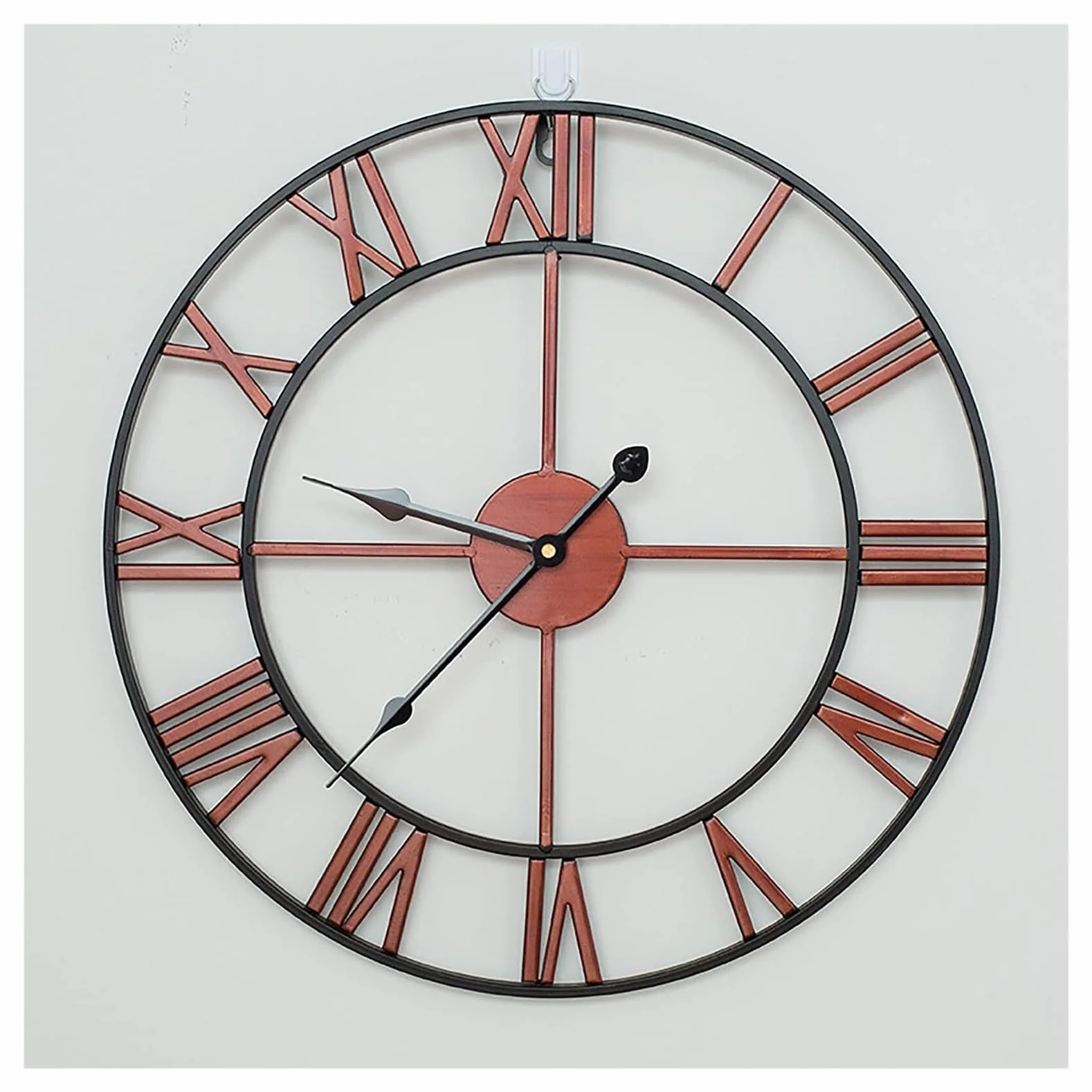Relojes Reloj de pared grande de 24 pulgadas de metal envejecido que no hace tictac, silencioso, estilo industrial moderno, reloj de pared de hierro con números romanos for el hogar, sala de estar, co