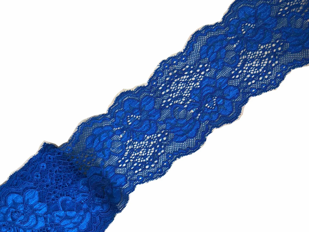 Cinta de encaje elástica de 10 yardas, 7,6 cm, patrón floral, encaje elástico para diademas, ligas, costura, decoración, suministros de manualidades (azul rey)