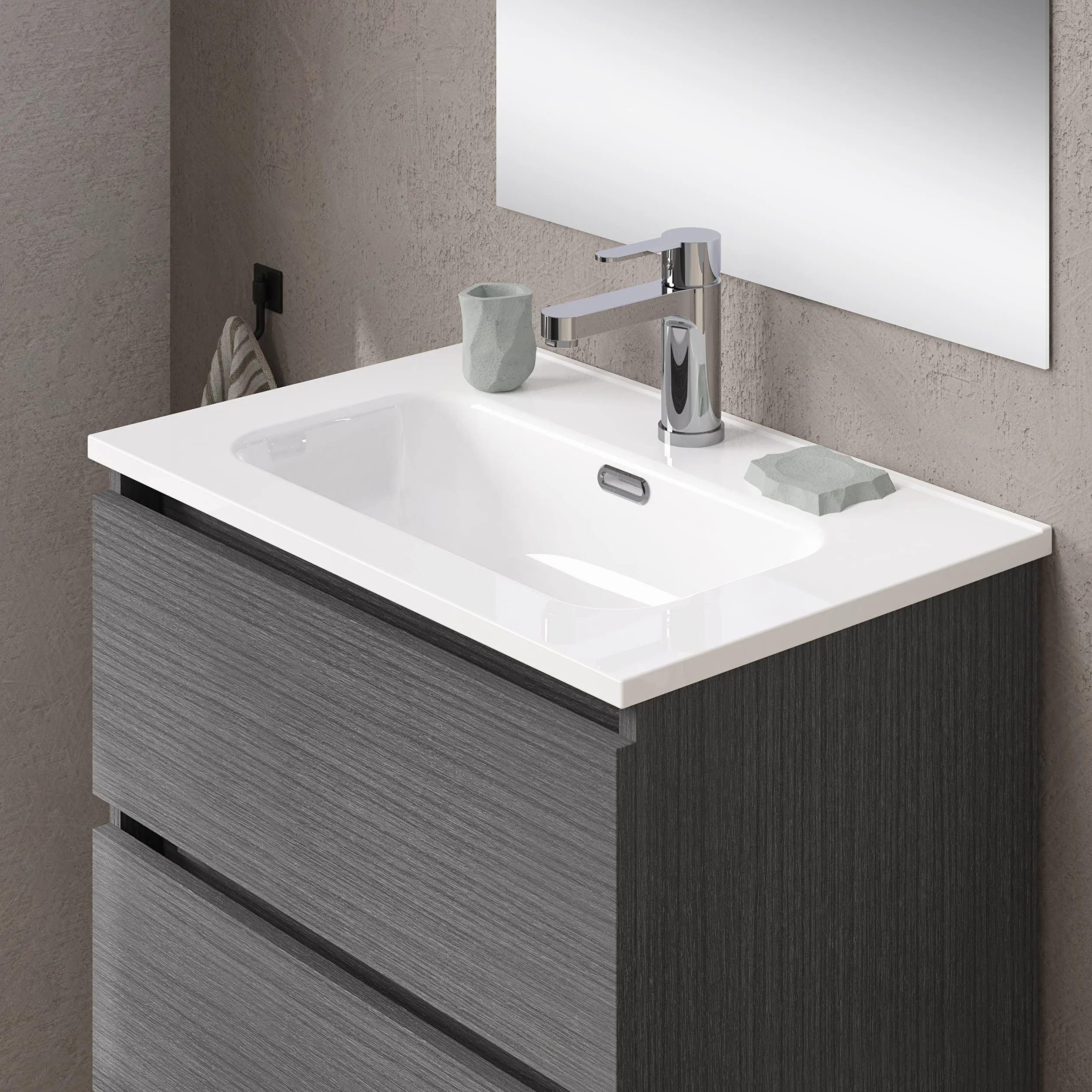 Baikal Mueble de Baño suspendido 50cm Ceniza con Lavabo y Espejo 3 Cajones