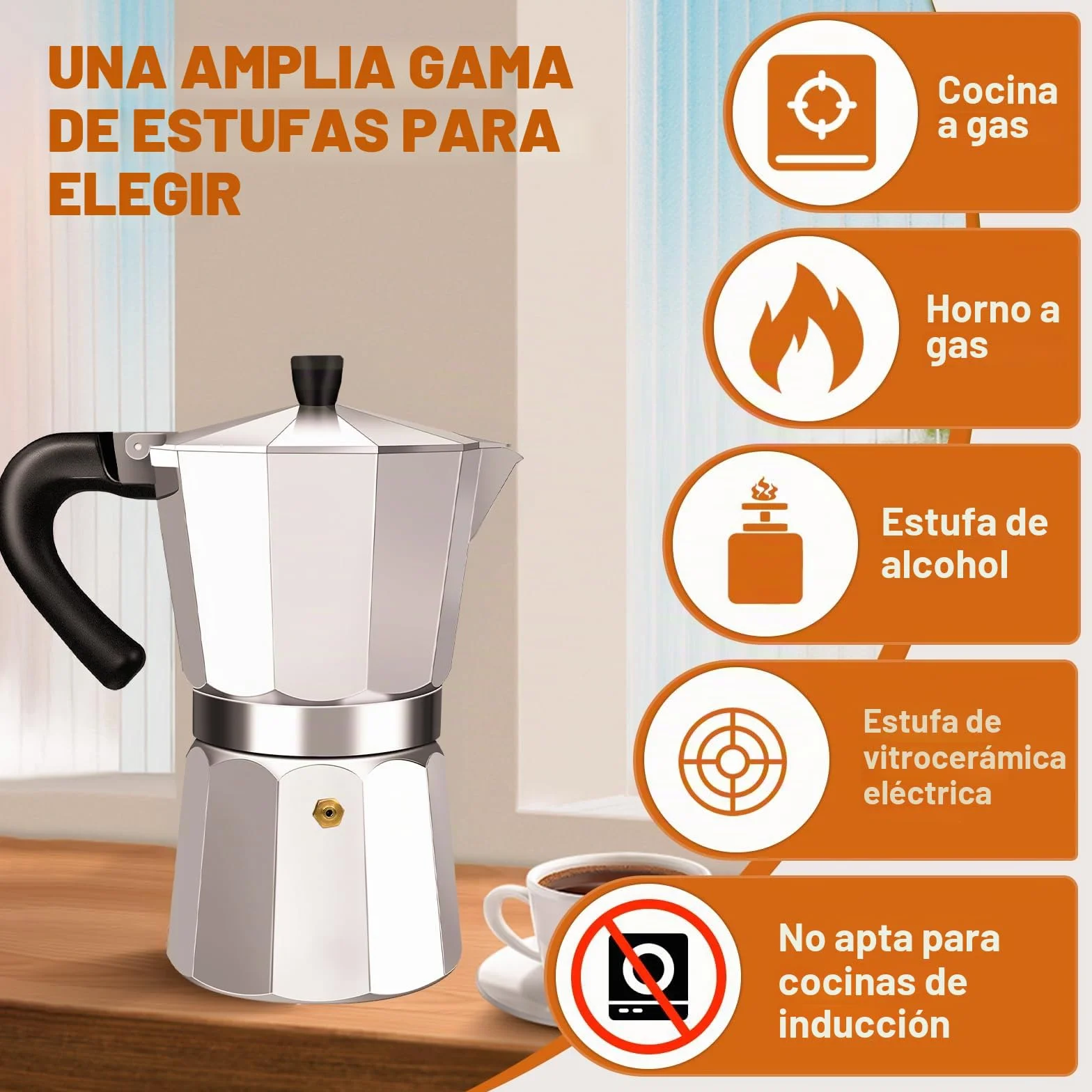 Cafetera Expresso Moka Pot Express de 14 Taza de Aluminio Percoladora Cafetera Moka Clásica Italiana Para Preparar Café Italiano y Cubano Para Casa y Camping 700ml 23oz