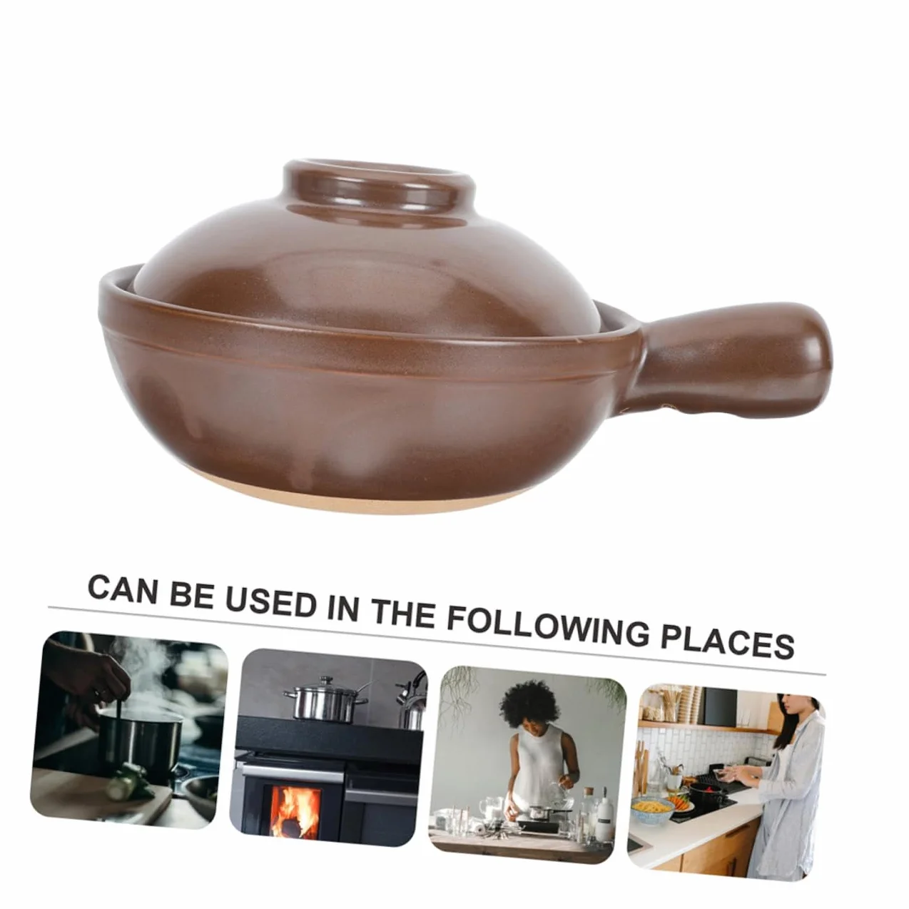 Cazuela de Barro de Arcilla Asa y Tapa Ventilada 950 Ml | Acabado Café, Superficie Lisa, Moldeado Sola Pieza, para Casa y Tienda de Alimentos