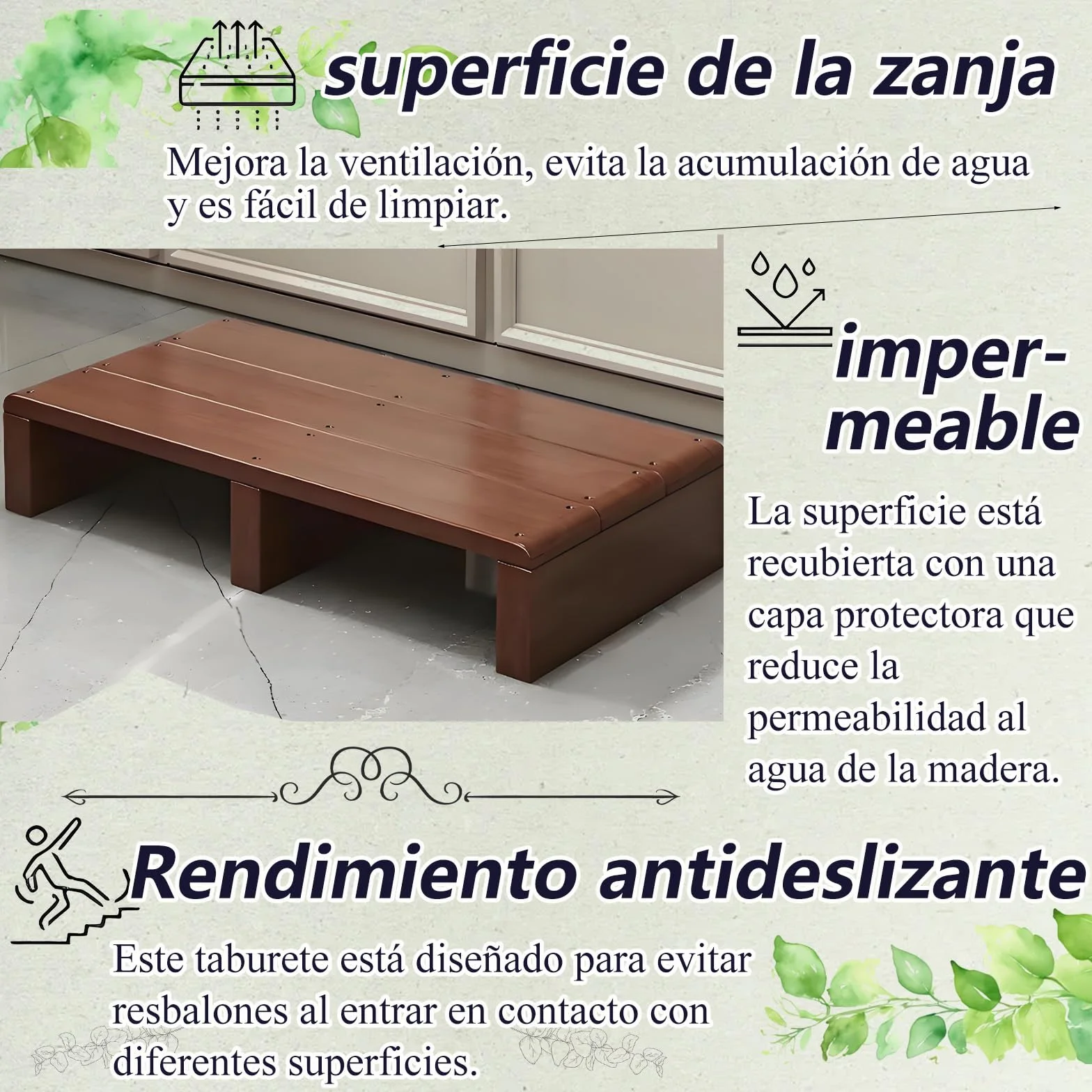 Taburete Taburete Escalonado Taburete de Madera Antideslizante para Ancianos con Capacidad,Taburete portátil para baño, Dormitorio, Puerta Estable para Escritorio, Soporte Natural Elegante