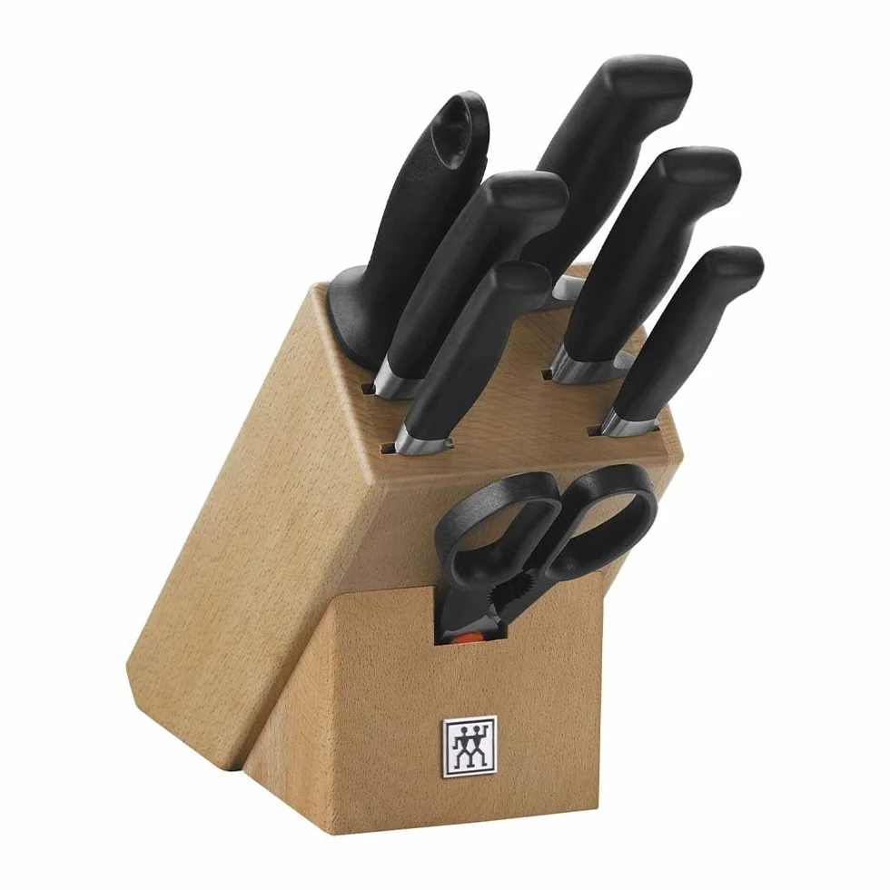 ZWILLING Bloque de cuchillos de 8 piezas, Bloque de madera, Cuchillos y tijeras de acero inoxidable especial/Mango de plástico, Four Star