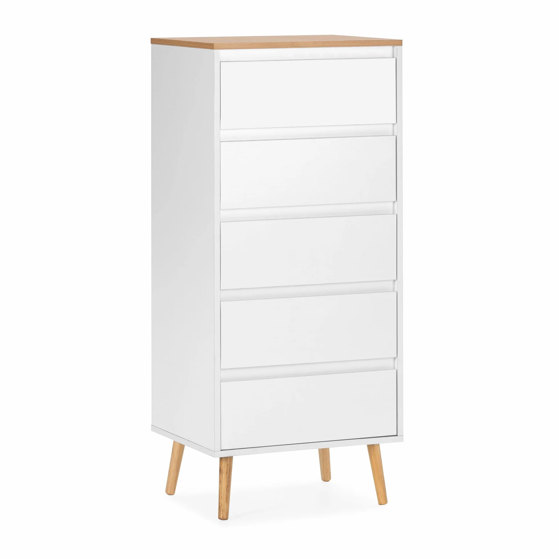 HOMN LIVING Cómoda Alta Desi 5 cajones Color Blanco, 50 cm (Ancho) 40 cm (Profundo) 115 cm (Altura)