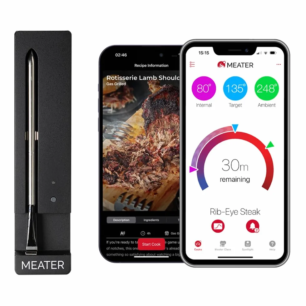 MEATER SE [NUEVO] - Termómetro para Carne Inteligente Inalámbrico con Bluetooth | Mide la Temperatura Interna y Ambiental | Horno, Parrilla, Cocina, Ahumador, Asador Equipado con Cargador Negro