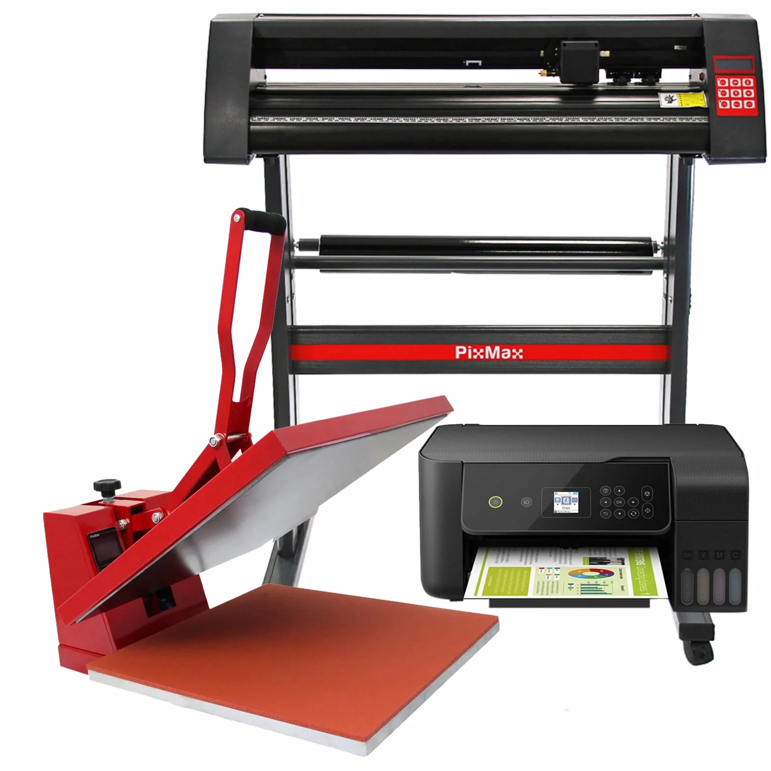Prensa Calor Sublimación 50cm Máquina Transferencia Térmica para Sublimar Personalizar+Plóter para Corte de Vinilo+Impresora Incluidos con 12 Meses Subscripción SignCut Pro GRATIS Garantía 24 Meses