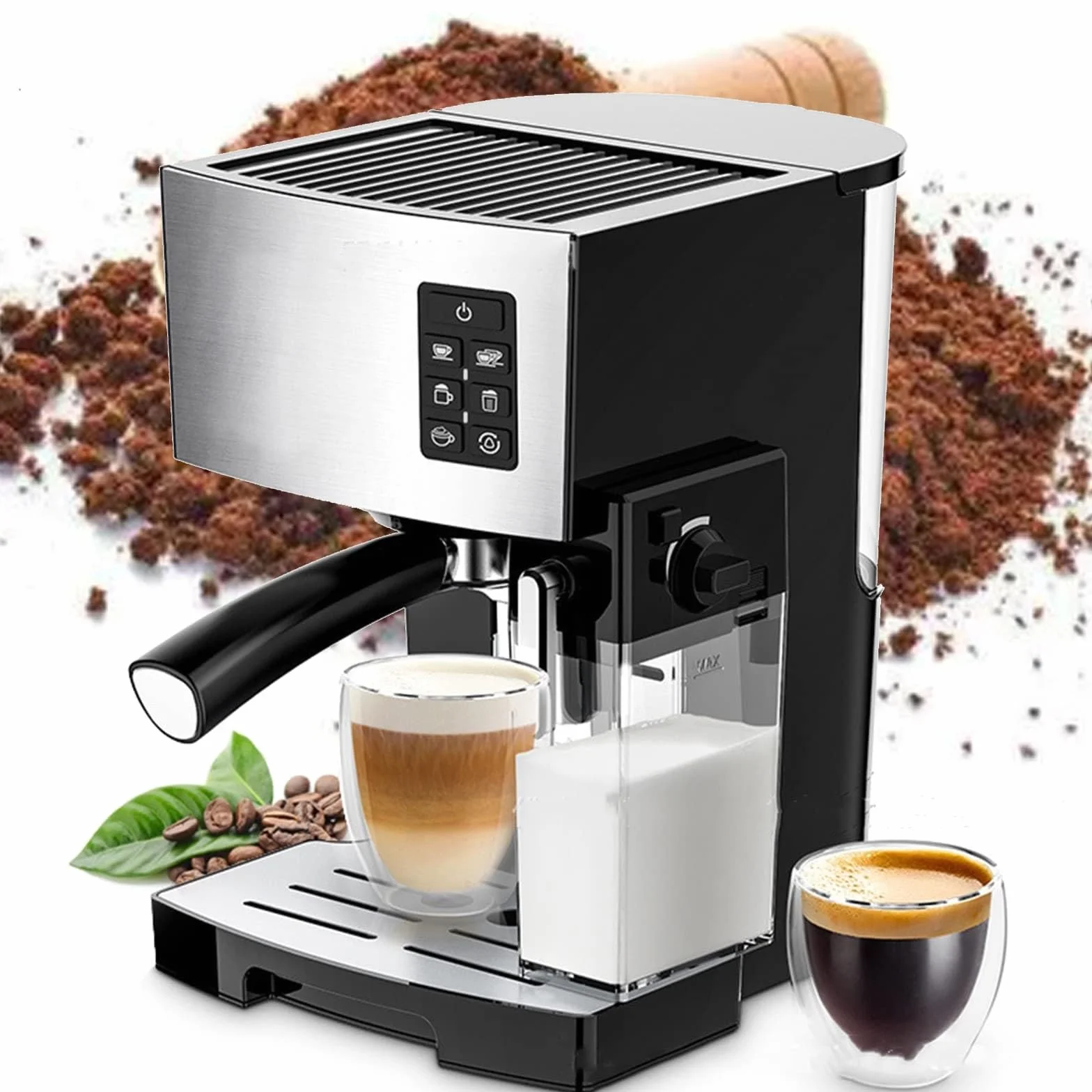 Cafetera de 1240 W, for capuchino y café con leche, preparación de capuchino y café con leche con un solo botón, máquina de café expreso con vaporizador de leche