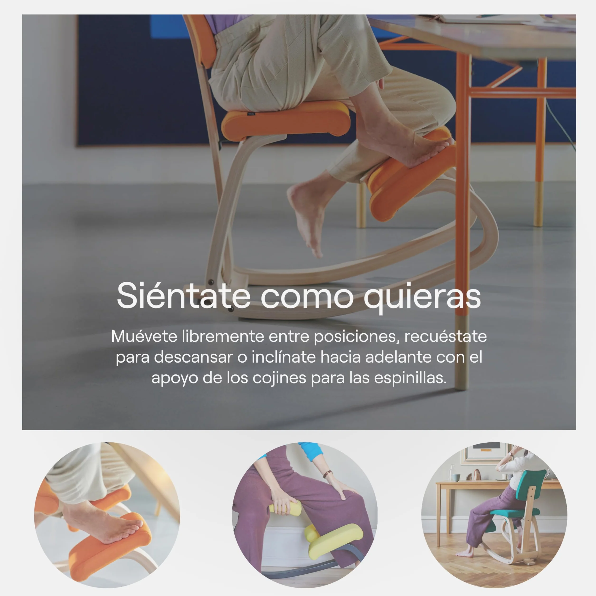 Varier Variable Plus Silla Ergonómica de Rodillas con Respaldo Natural/Negro – Silla de Oficina con Diseño Escandinavo, Postura Activa y Comodidad – Garantía de 10 Años