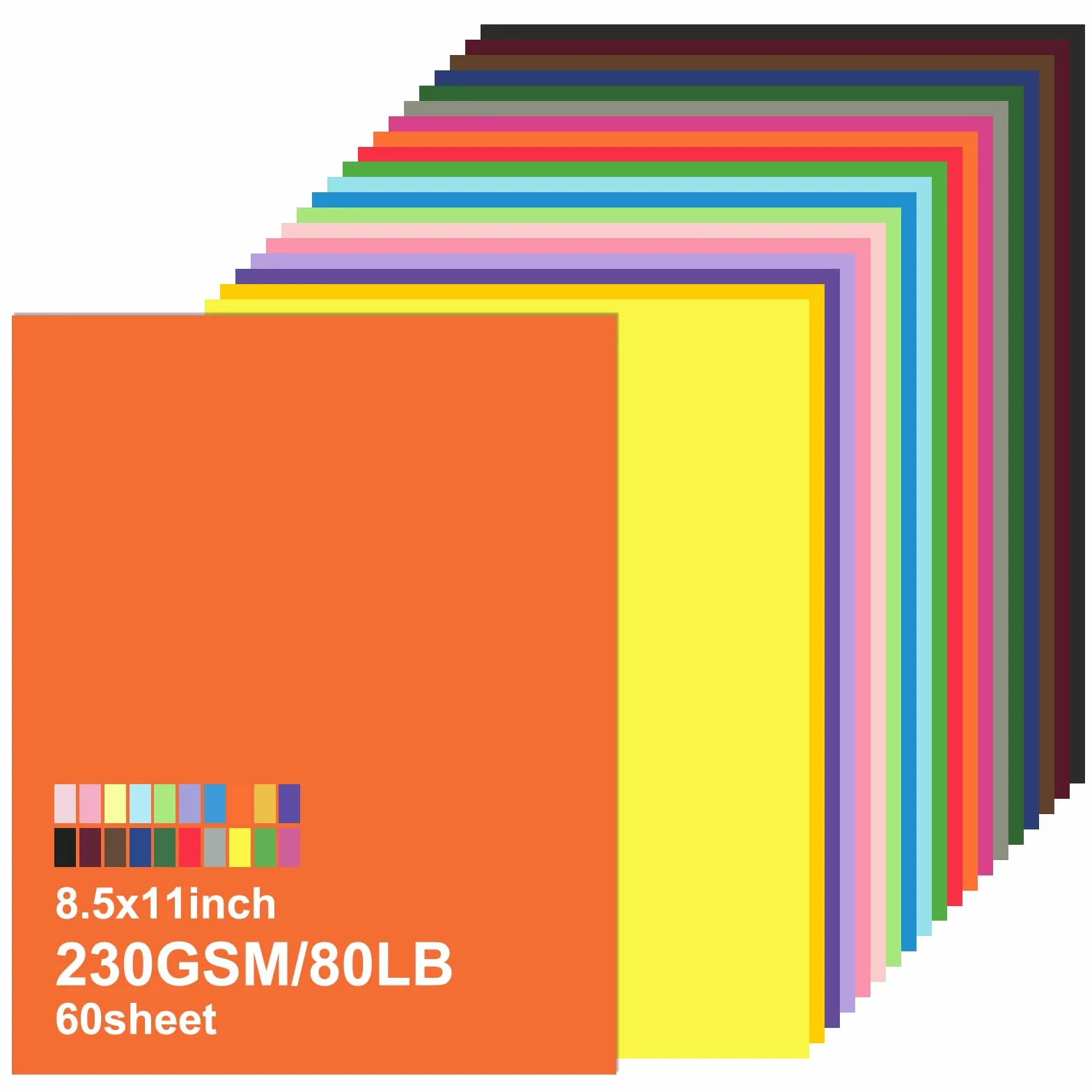 60 hojas de papel de cartulina de colores de 8.5 x 11 pulgadas, 20 colores surtidos, cartulina gruesa de 230 g/m² para impresión, manualidades, álbumes de recortes, papel de impresora pesado