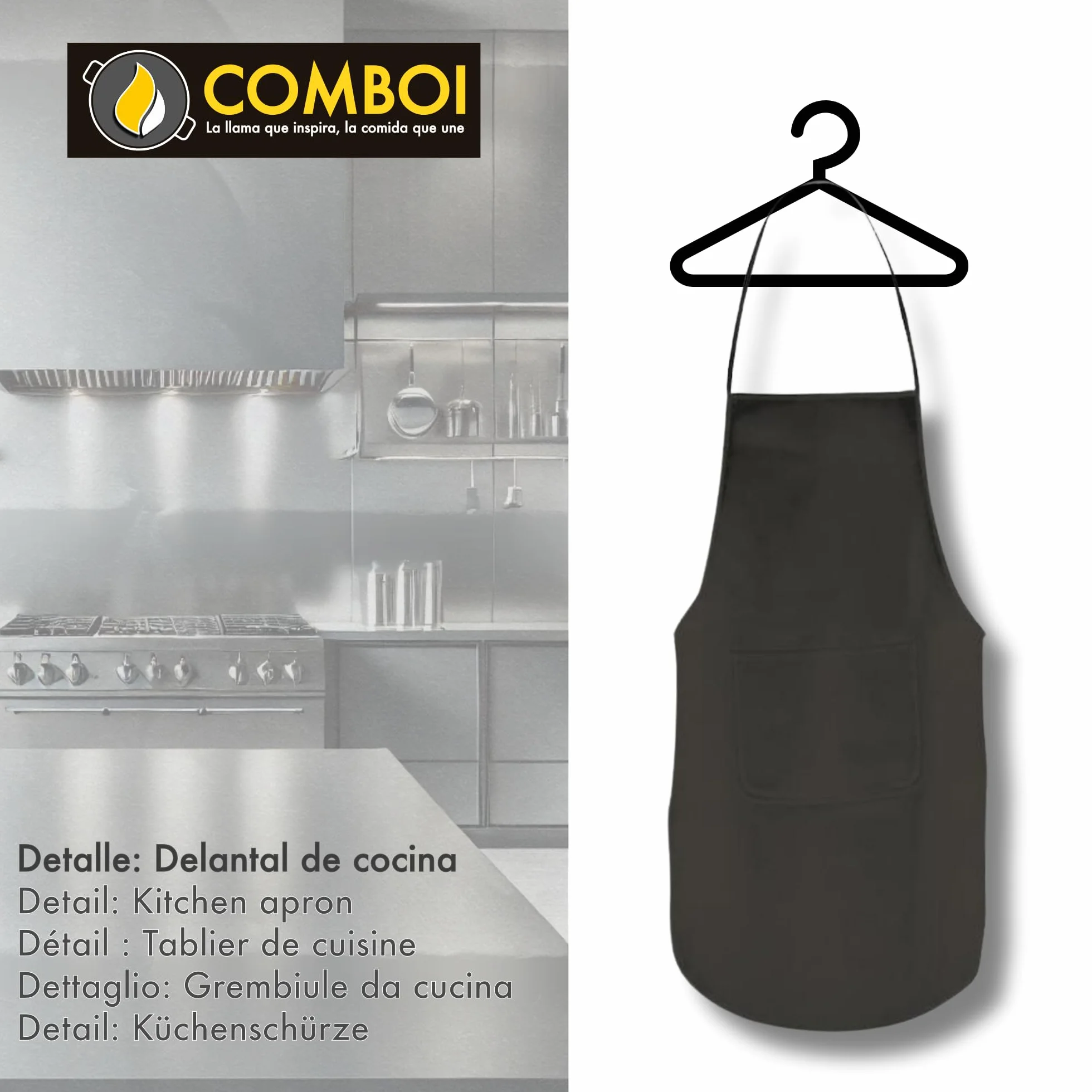 COMBOI Kit Paellero Gas Butano 70 cm – Paellera Esmaltada 90 cm, Patas Reforzadas, Regulador, Manguera, Nivel, Delantal y Recetario Digital – Quemador de 3 Aros para Exterior