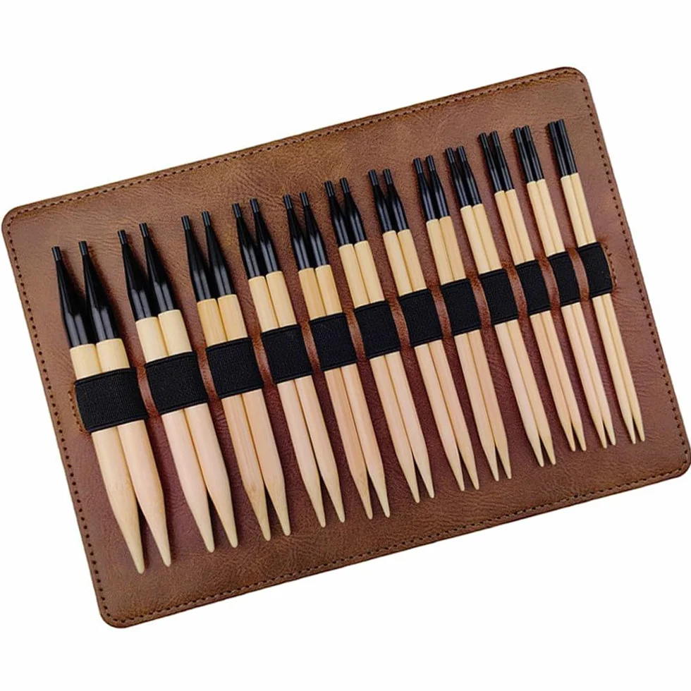 12 Pares de Agujas de Tejer de Madera, Juego de Agujas de Tejer Circulares Intercambiables de 3, 5-10mm con Bolsa de Almacenamiento para suéteres, Bufandas, tamaño