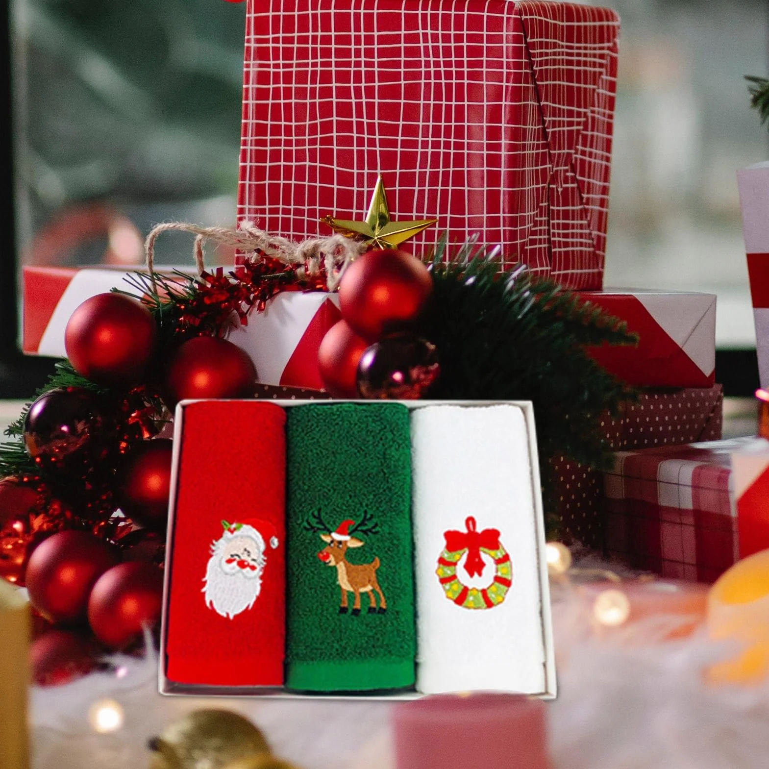 Toallas de mano Navidad algodón absorbente 32x45 cm set 3 piezas