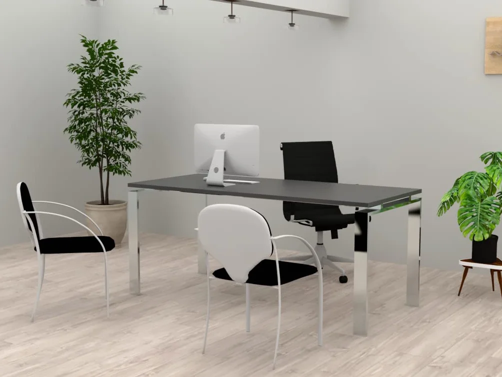 Mesa/Escritorio para teletrabajo, oficina, despachos y sala de estudios. Estructura marco abierto Color CROMADO Fabricado en España. Envio a toda la Península. (Roble Azabache, 200x80)