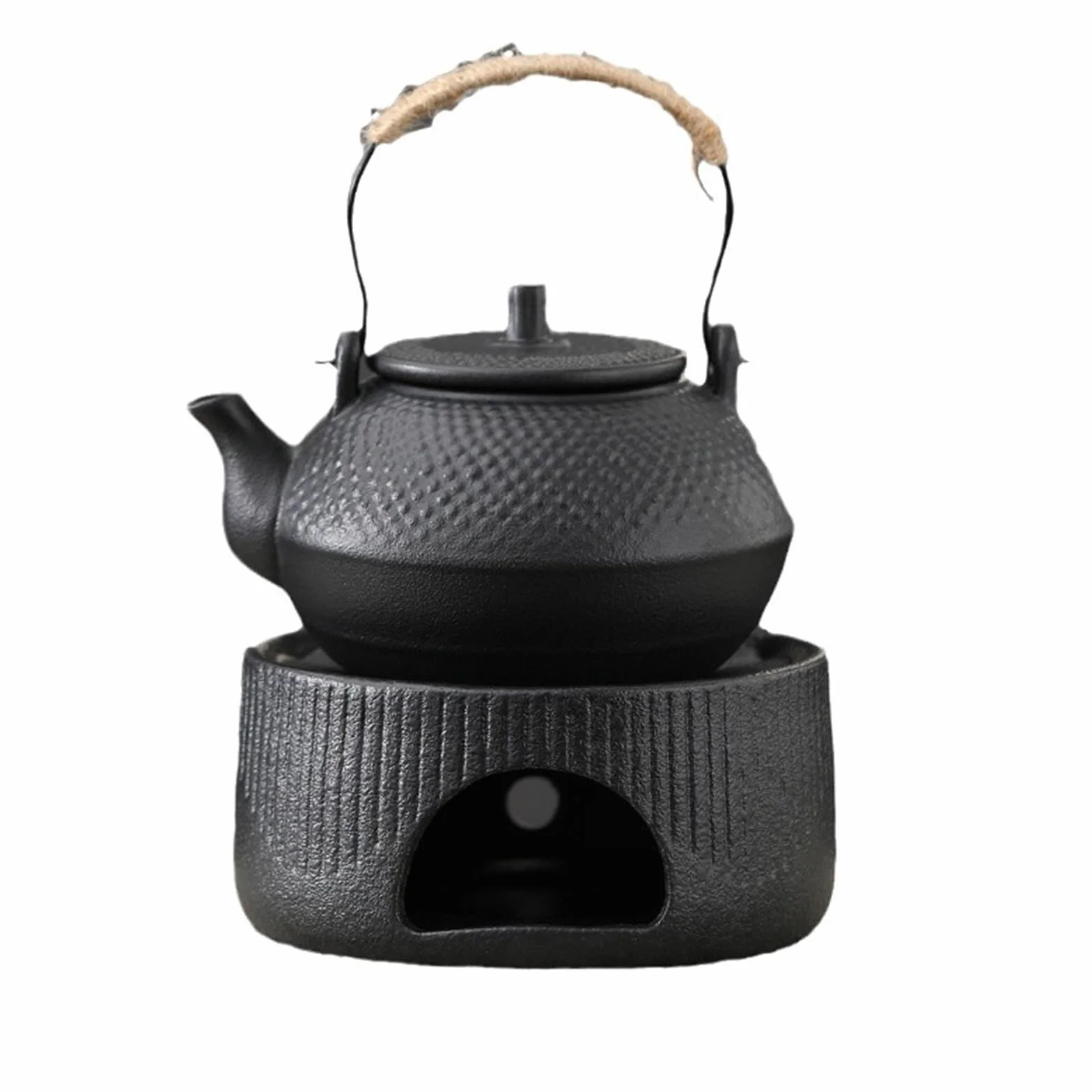 Juego de tetera pequeña de hierro fundido con calentador de hierro fundido, juego de tetera japonesa Tetsubin con tazas, tetera de hierro fundido con infusor de acero inoxidable e interior esmaltado