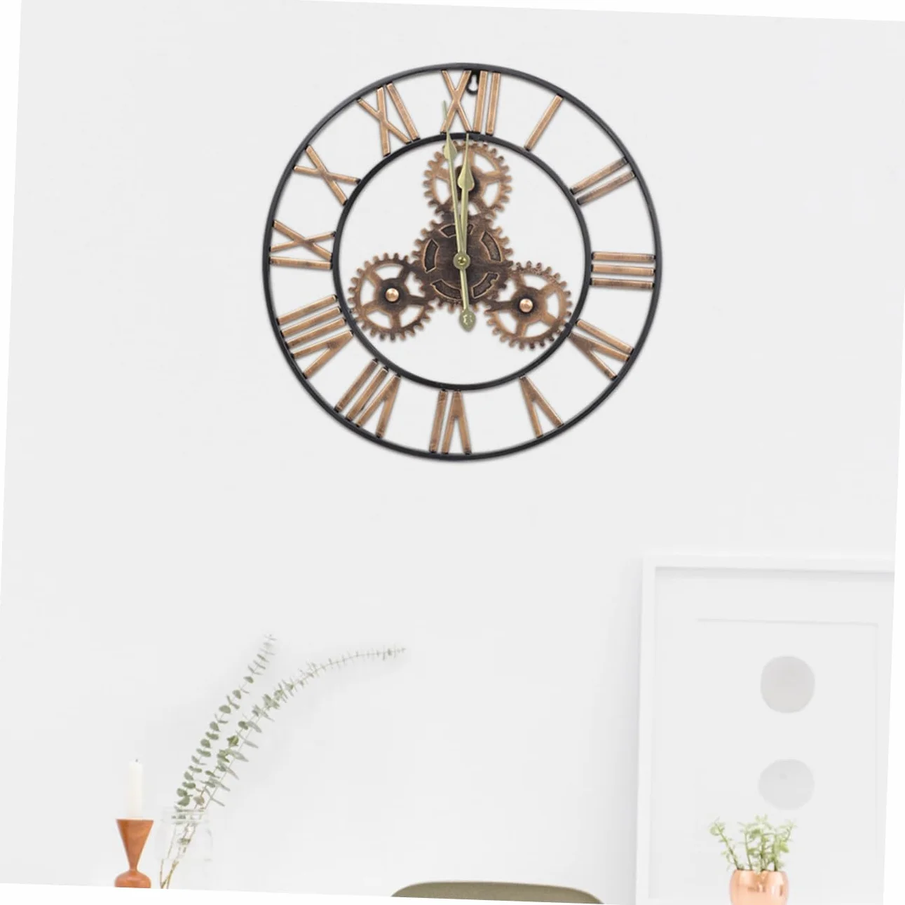 Cabilock Reloj de Pared Redondo de Estilo Industrial, Colgante Sencillo para Ambientes de Sala, Alojamientos y Cafeterías
