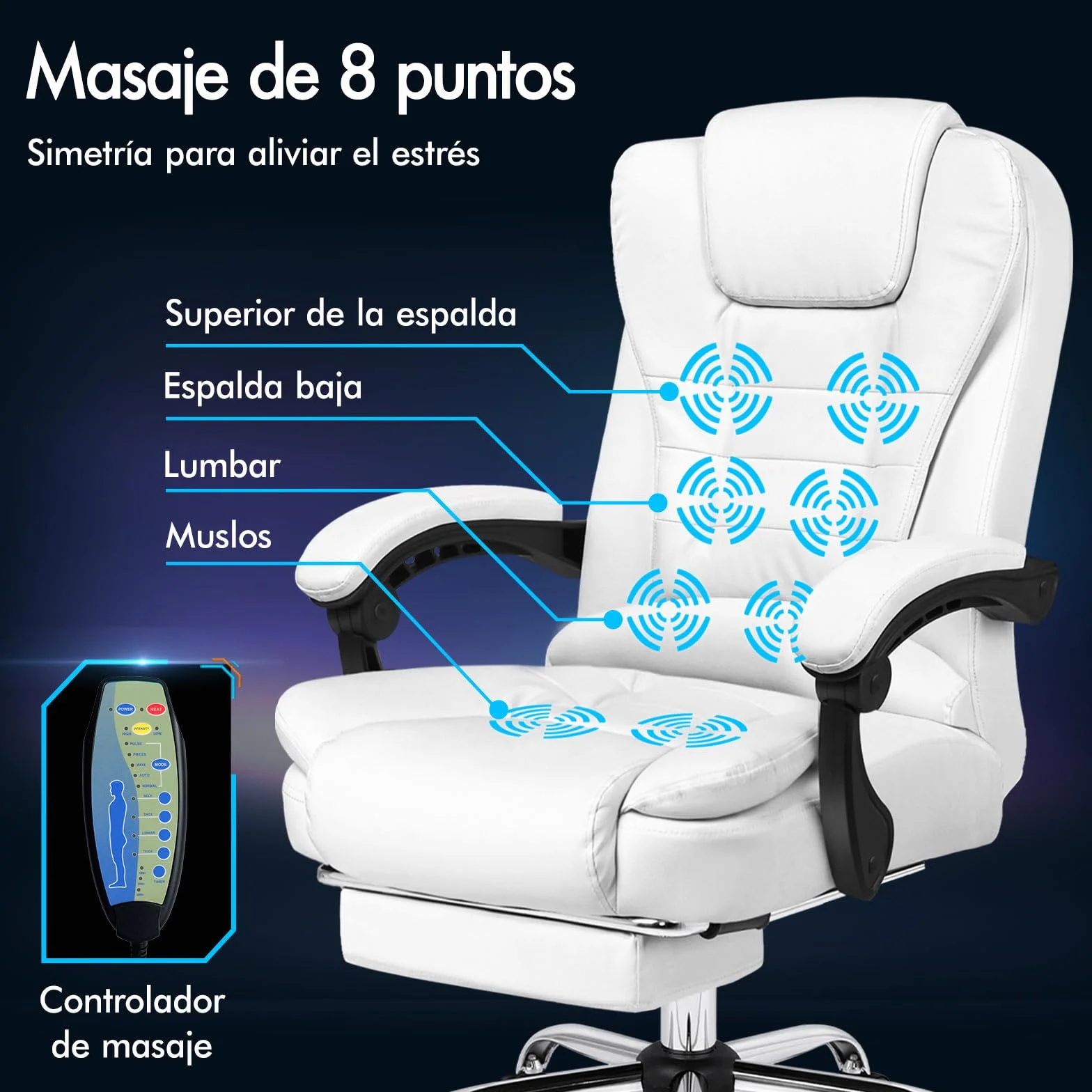ALFORDSON Silla de Oficina Ejecutiva, Silla de Oficina de Masaje con Respaldo de Palanca, Silla de Escritorio Ergonómica con Gran Acolchado, Sillón, Silla Giratoria, Cuero PU, Blanco