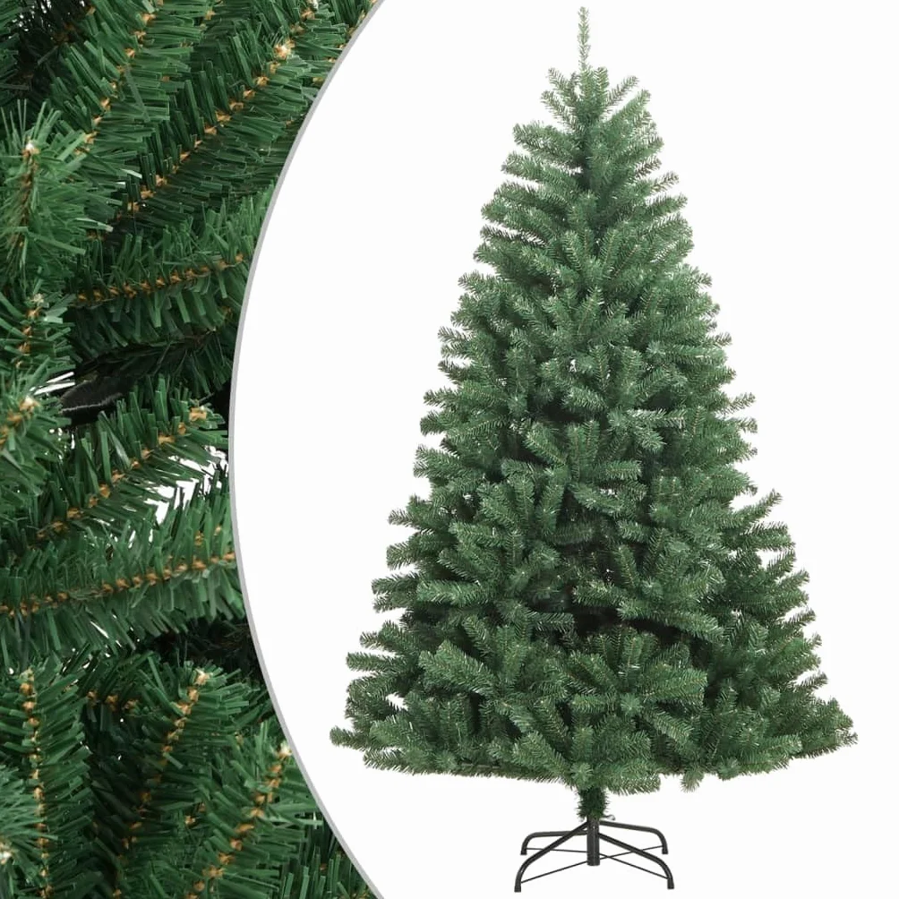 Árbol de Navidad artificial plegable, 240 cm, verde, puntas de PVC realistas, soporte de metal estable, reutilizable para uso en interiores y exteriores, fácil montaje