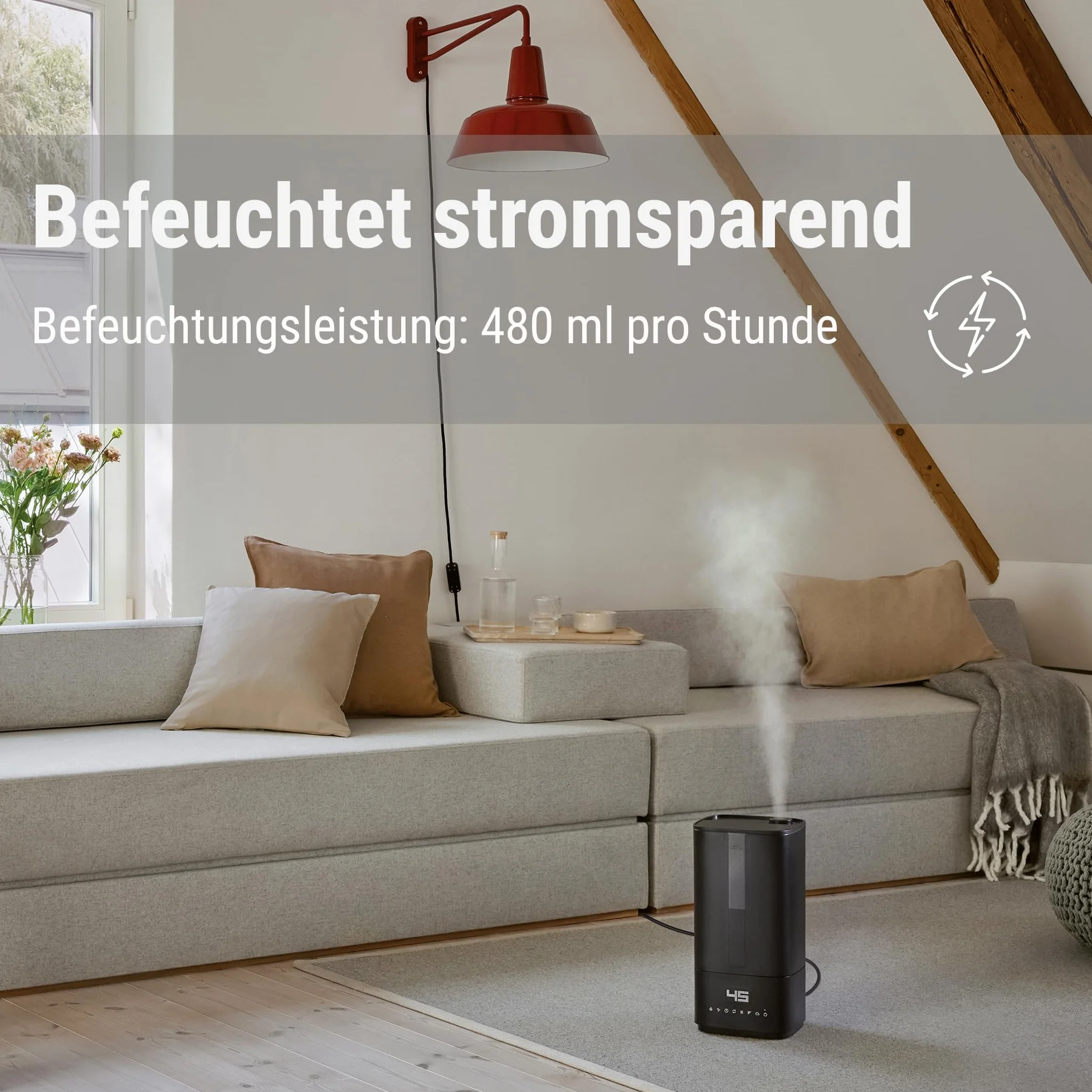 Stadler Form humidificador Oliver, espacios de hasta 60 m², silencioso, pequeño, potente, humidificador para habitaciones, 6 modos, modo automático, los LED se pueden apagar, niebla libre de bacterias | Humidificador potente de 6 niveles, modo automático,