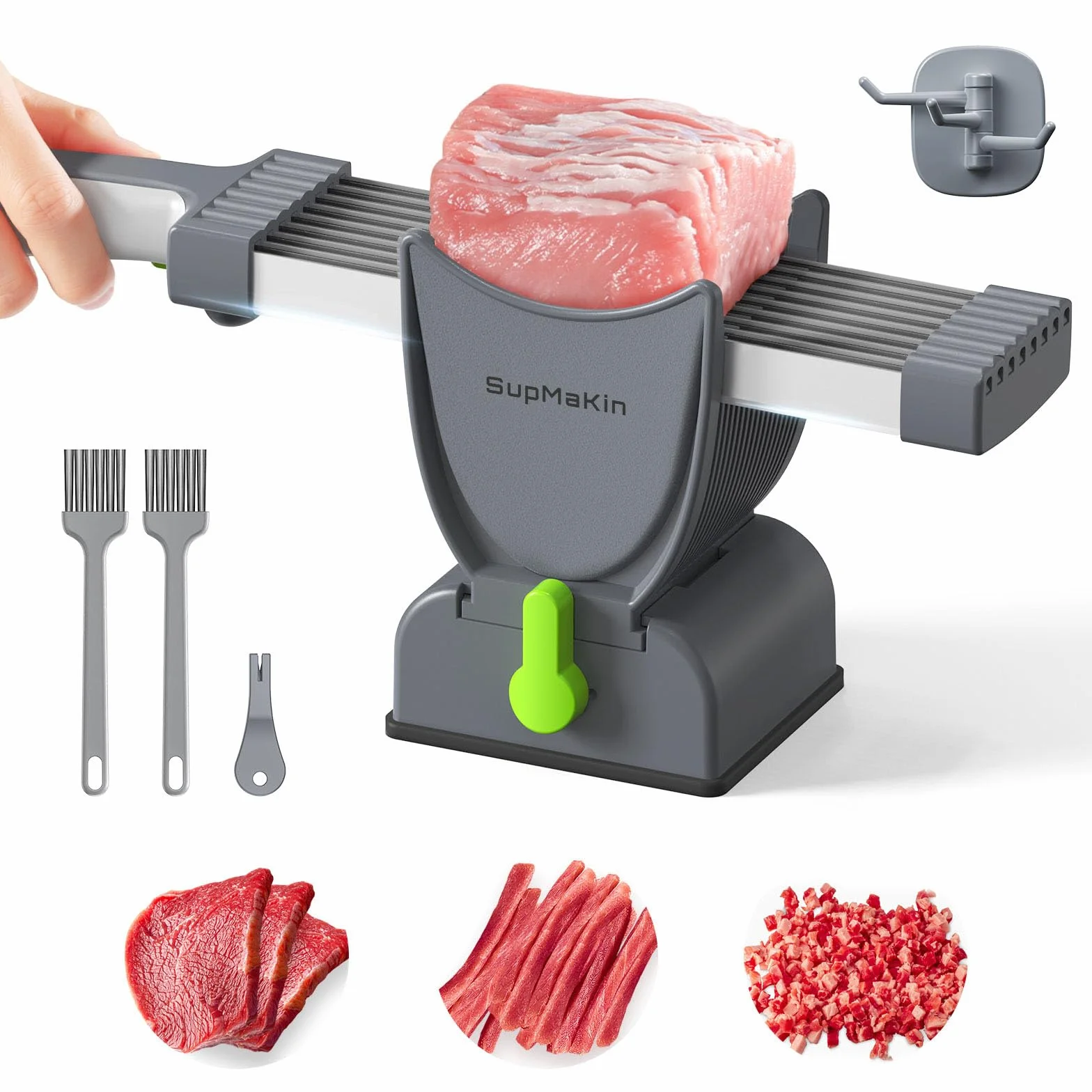 Cortador de Carne Cruda Fresca Con Grosor Ajustable de 2 o 4 mm - Cuchillo de Cocina de Acero Inoxidable 17 en 1 Para Res, Cerdo, Salmón - No Apto Para Carne Cocida
