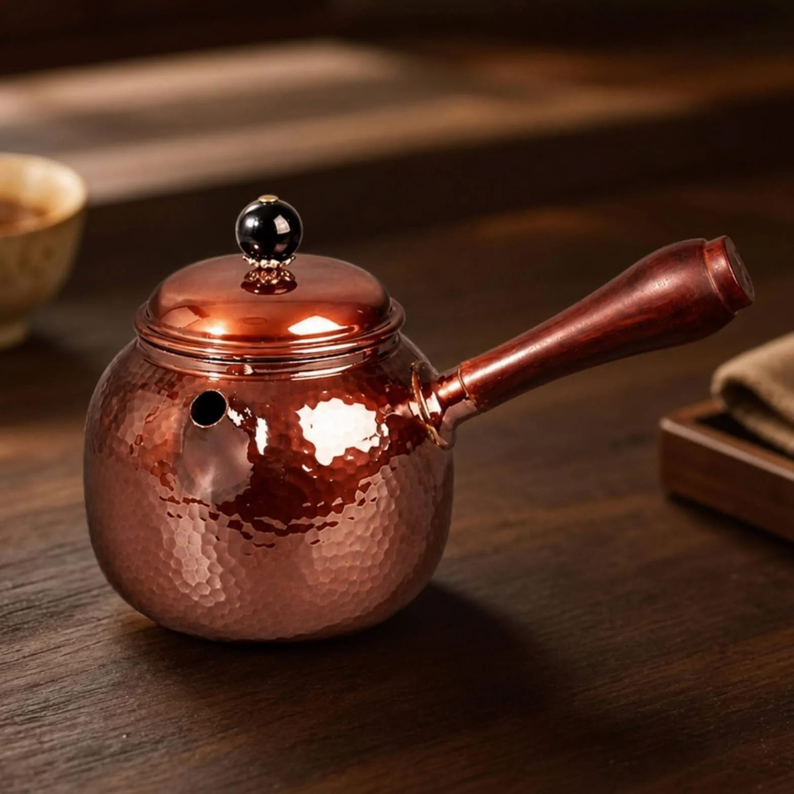 Tetera Cobre Resistente Al Óxido Tetera con Tapa Tradicional Hervidor para Aficionados Al Té, Oficina, Tetera De Cobre Con Mango Lateral Y Diseño De Parche Envejecido
