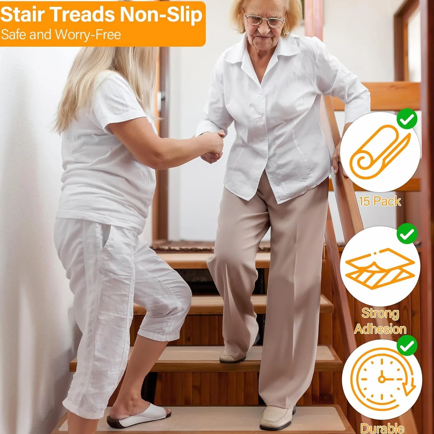 Antideslizante Alfombra para Escaleras, 15 Piezas Transparentes Tiras Antideslizantes,15x80cm Autoadhesivo Cinta Antideslizante para Peldaños Interiores