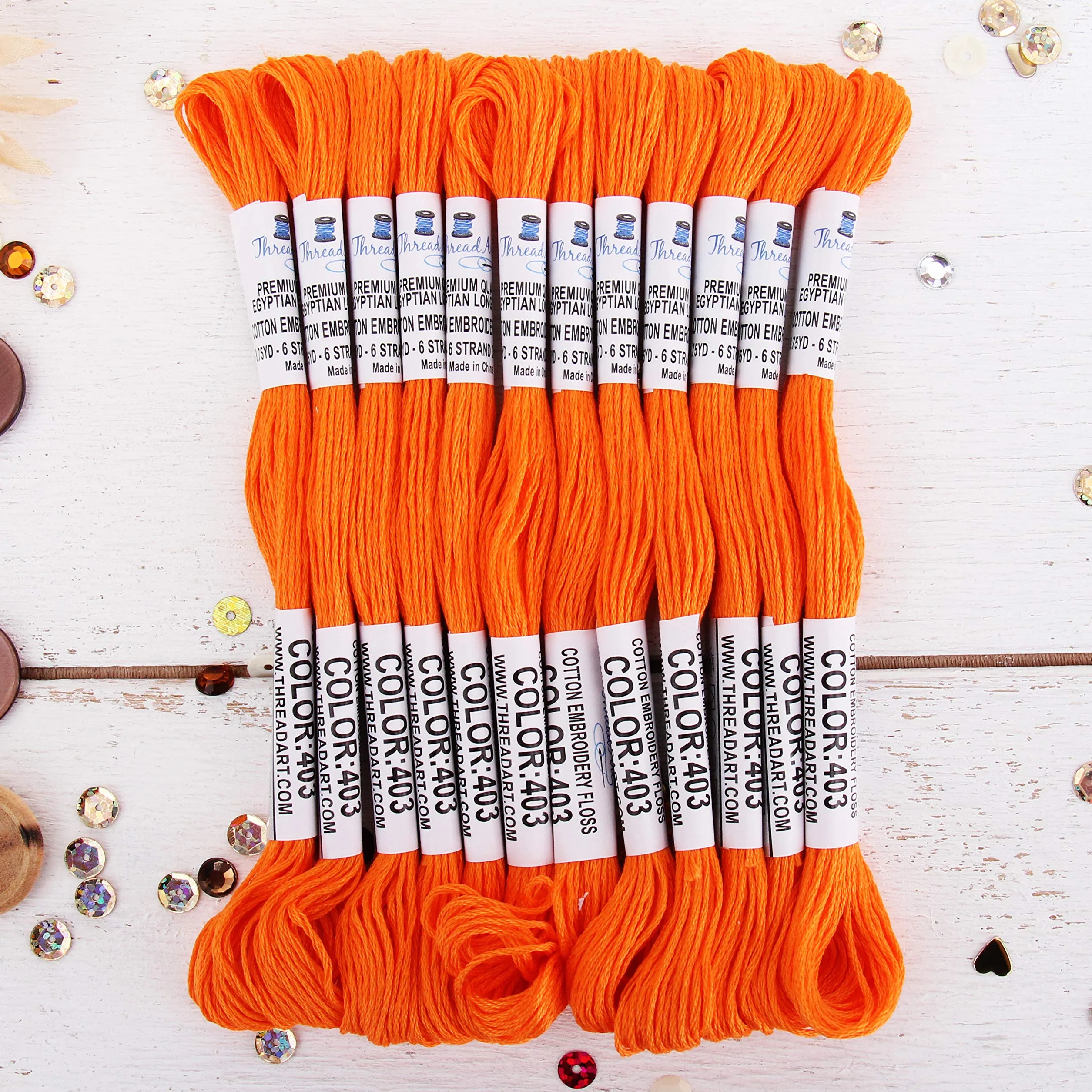 Hilo de bordar de algodón egipcio de fibra larga de 12 madejas, color naranja, 6 hilos divisibles de hilo de 8,75 m, cada uno para bordar a mano, pulseras de amistad, punto de cruz y manualidades