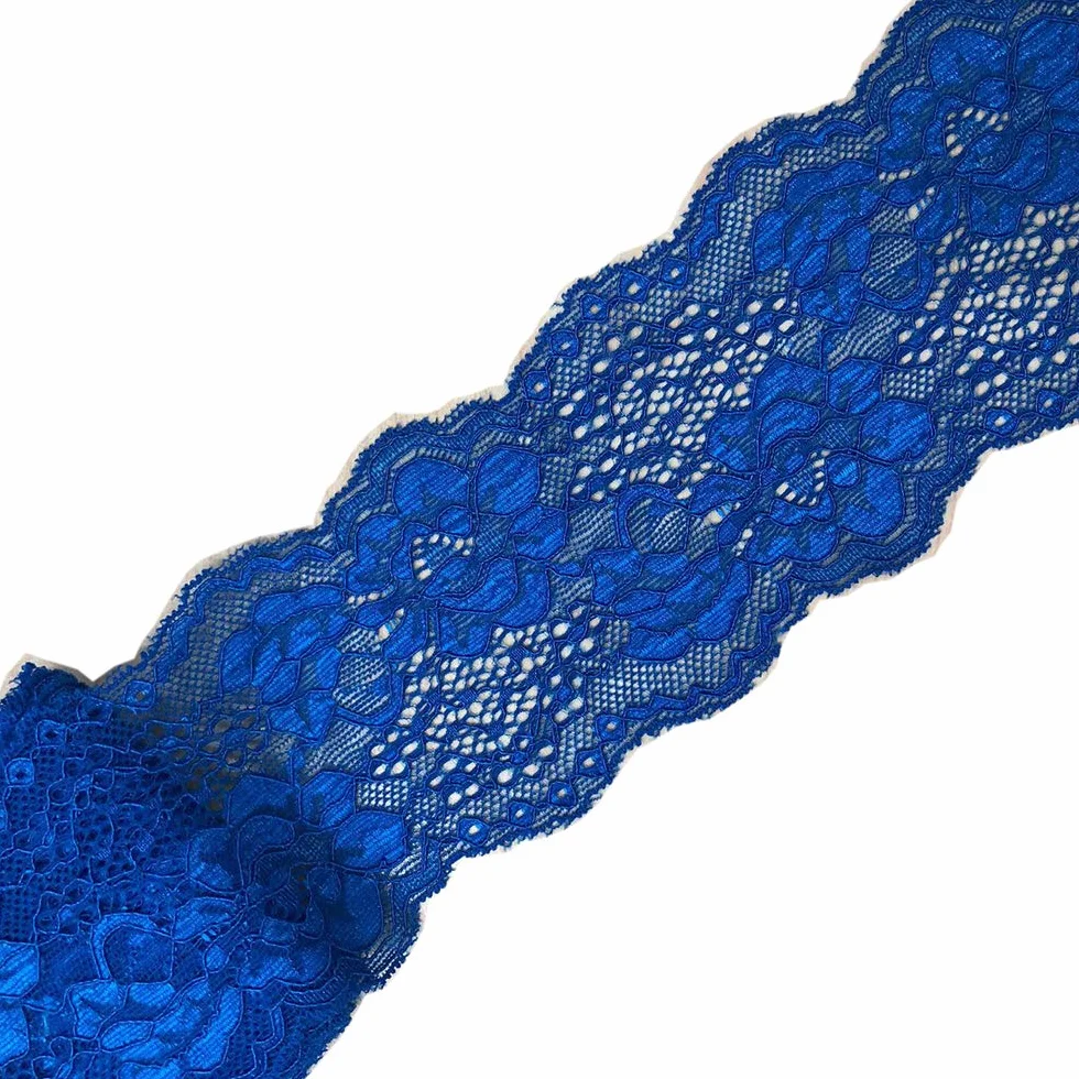 Cinta de encaje elástica de 10 yardas, 7,6 cm, patrón floral, encaje elástico para diademas, ligas, costura, decoración, suministros de manualidades (azul rey)
