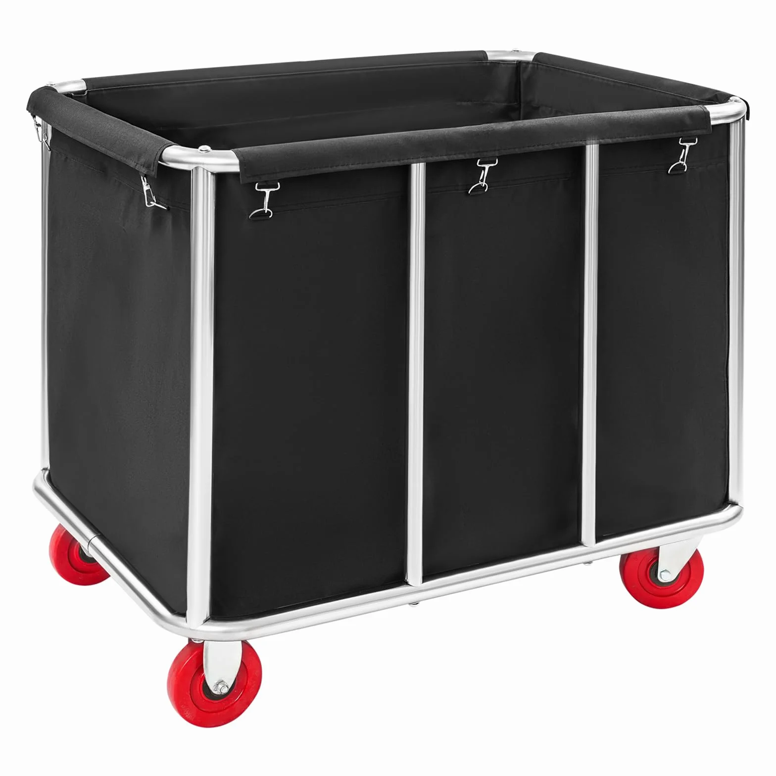 Carrito de lavandería grande de acero inoxidable con ruedas, capacidad de carga de 117,93 kg, cesta para la colada, para hoteles, apartamentos, almacenes y hospitales, 90 x 65 x 80 cm