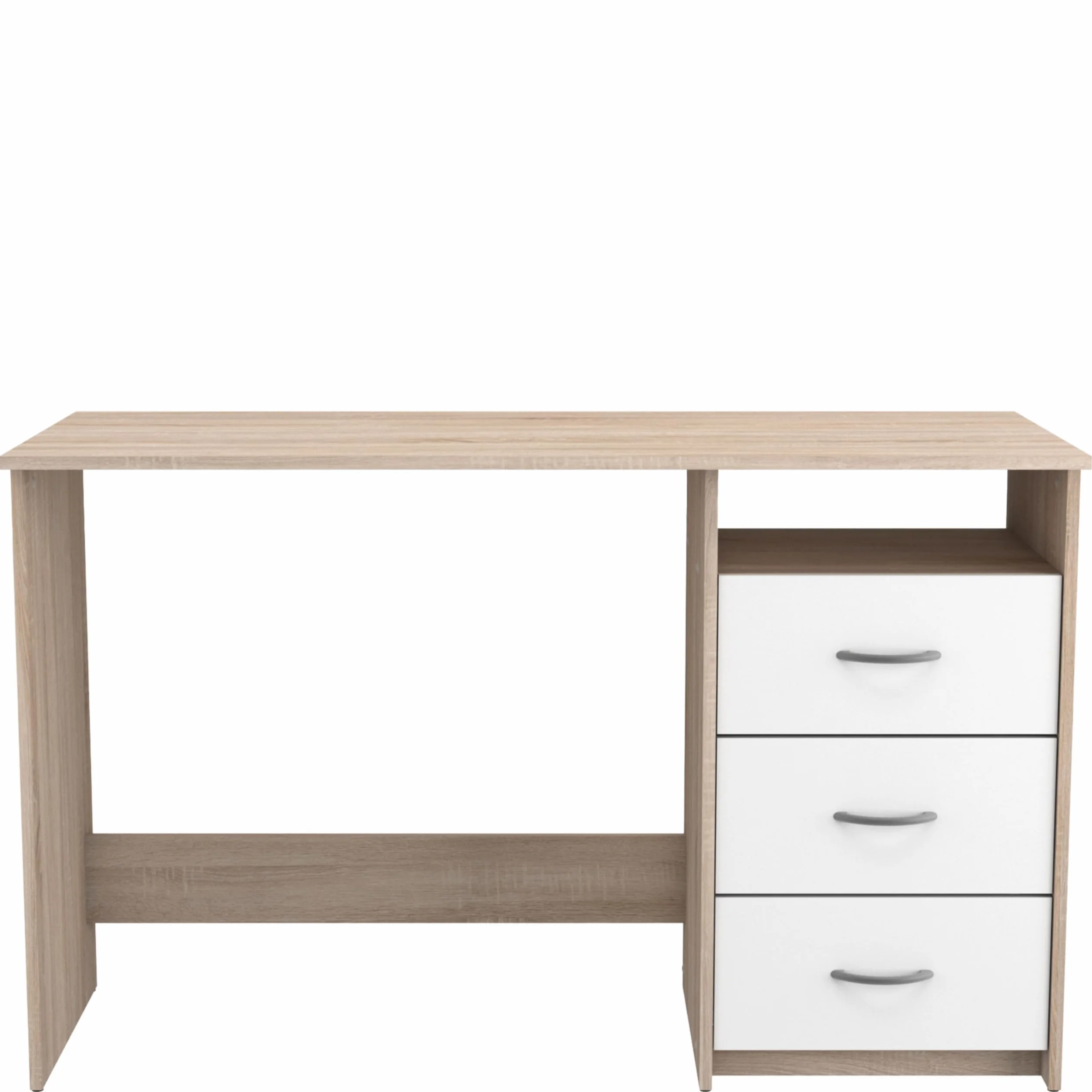 Mesa Escritorio Reversible 3 Cajones Roble y Blanco 123 cm