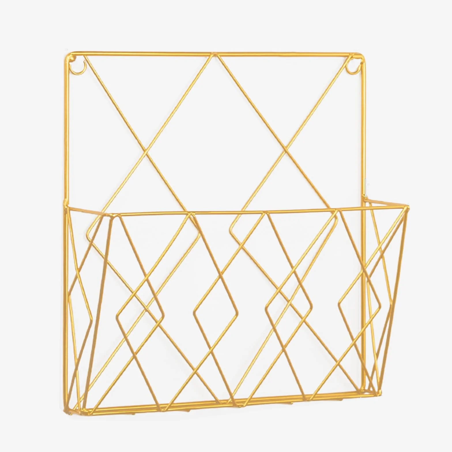 Estantería de pared metálica dorada para revistas y periódicos