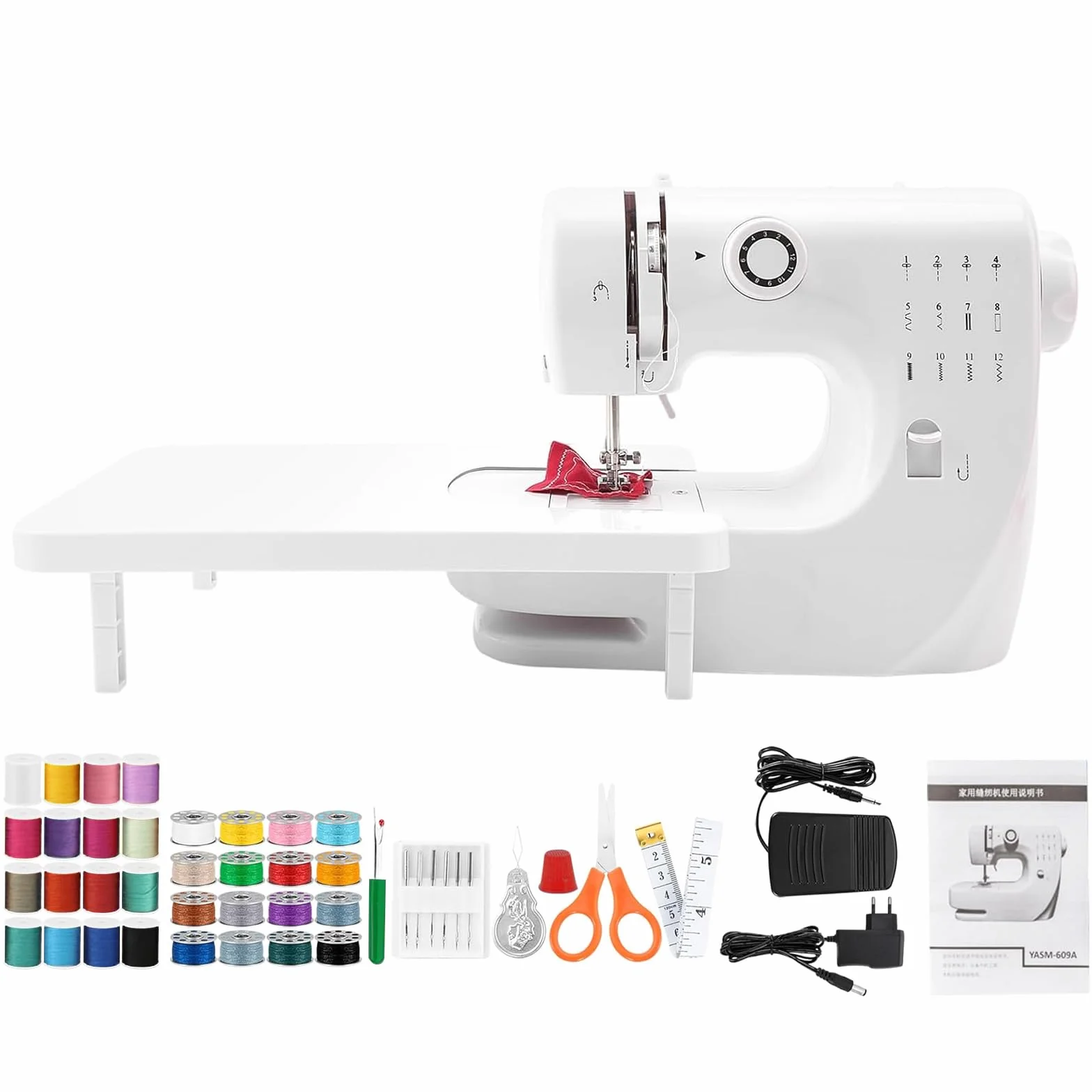 Máquina de Coser con Pedal Máquinas de Coser Eléctricas Multifuncionales para Principiantes, 12 Puntadas Máquina de Coser Portátil con Kit de Costura