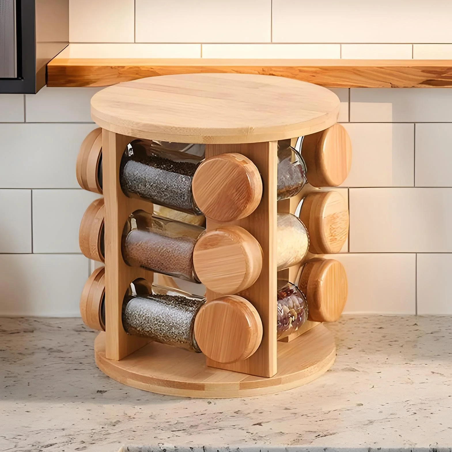 Estante giratorio para especias | Estante de cocina de madera para tarros | de azúcar, estante de almacenamiento de condimentos - para armario de despensa, encimera de cocina, comedor y hogar para