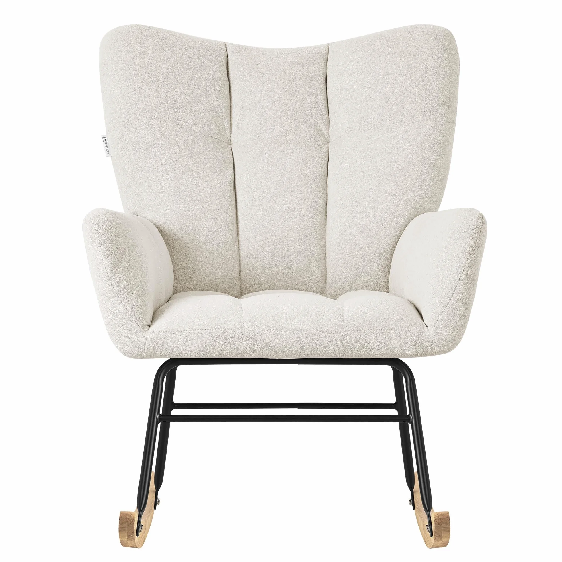 ML-Design Mecedora con Funda de Rizo Beige Tumbona con Guías de Madera Sillón Ergonómico Reclinable con Reposabrazos Diseño Elegante Mueble Tapizado para Relax Salón Dormitorio Balcón