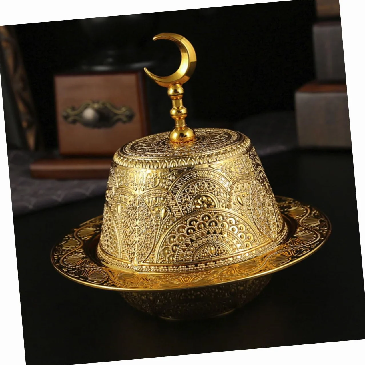 Luxshiny Tazón De Dulces Metálico Tapa Plato De Servir Para Snacks y Postres Estilo Arabe Para Fiestas y Reuniones