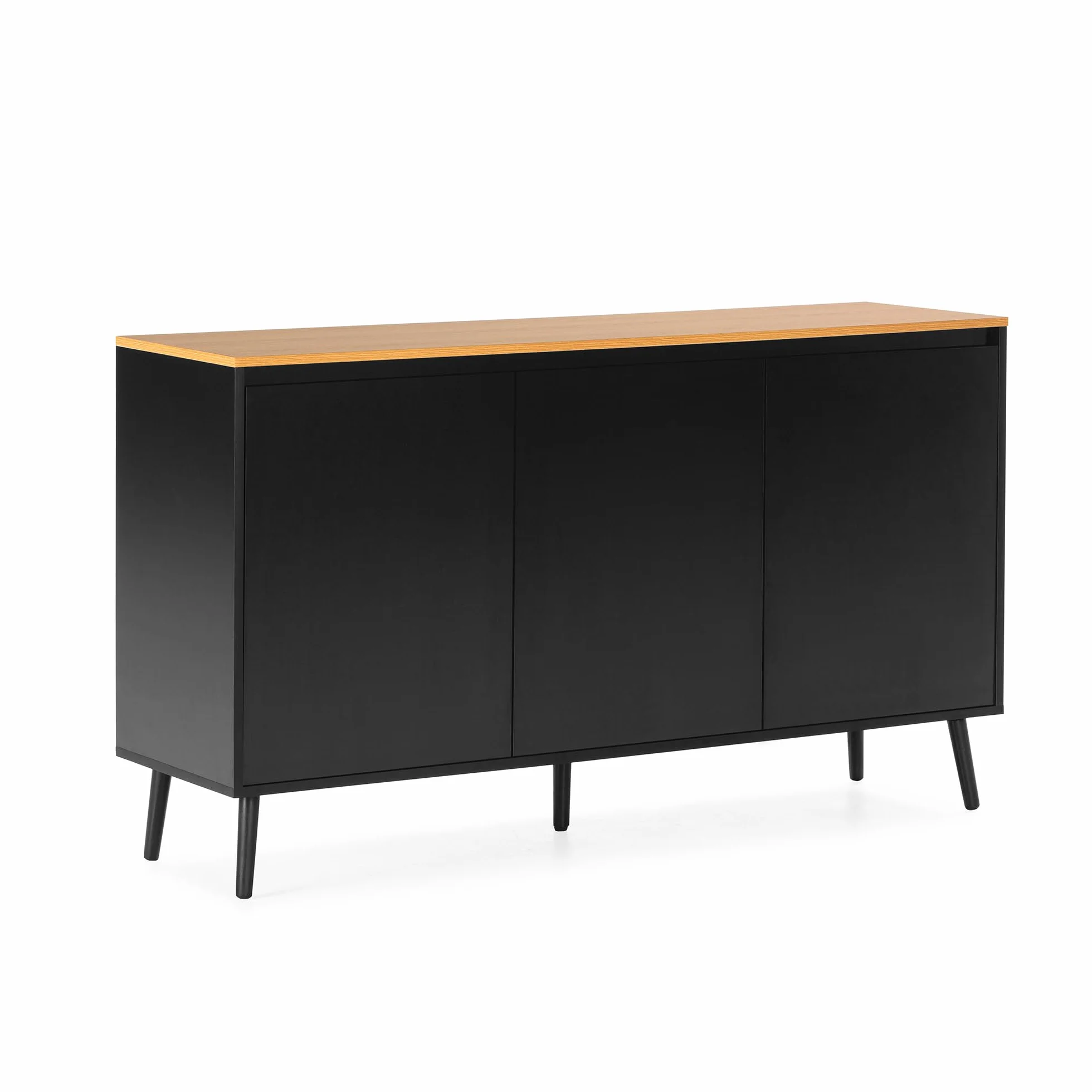 HOMN LIVING Aparador Desi 3 Puertas Color Negro, 140 cm (Ancho) 40 cm (Profundo) 80 cm (Altura)