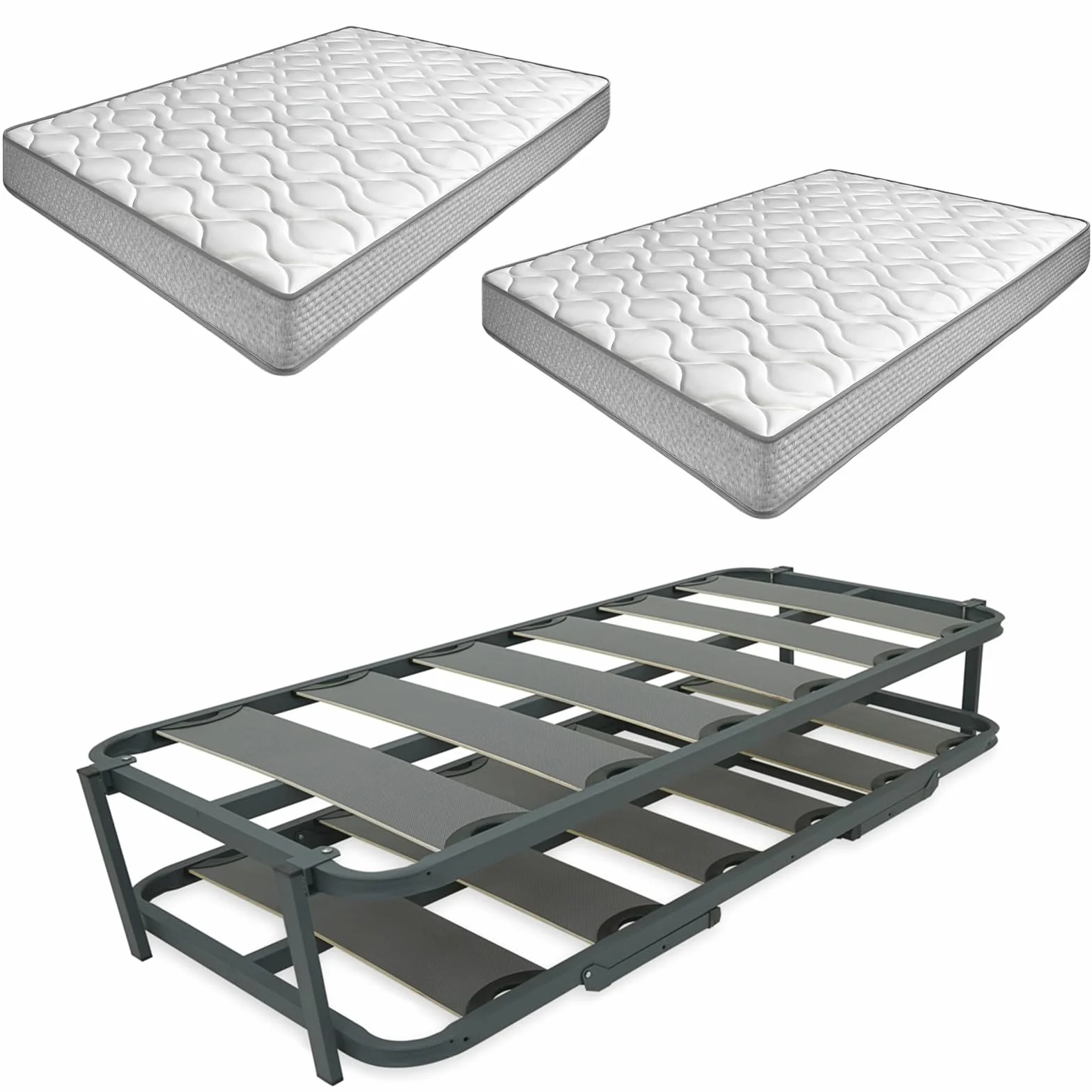 amuéblate Online - Cama Completa con 2 Colchones Viscoelásticos Carla (Cara Invierno/Verano) + Cama Nido Reforzada, 90 x 190