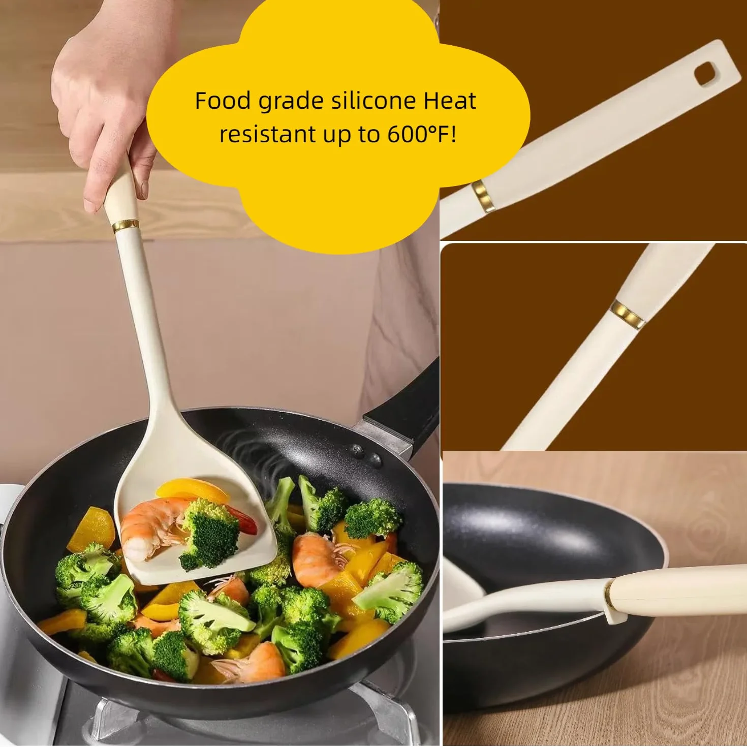 Armrous - Espátula de silicona sólida de 14 pulgadas, espátula antiadherente de mango largo para cocinar, espátula grande de goma resistente al calor, utensilios de cocina ideales para peces, huevos,