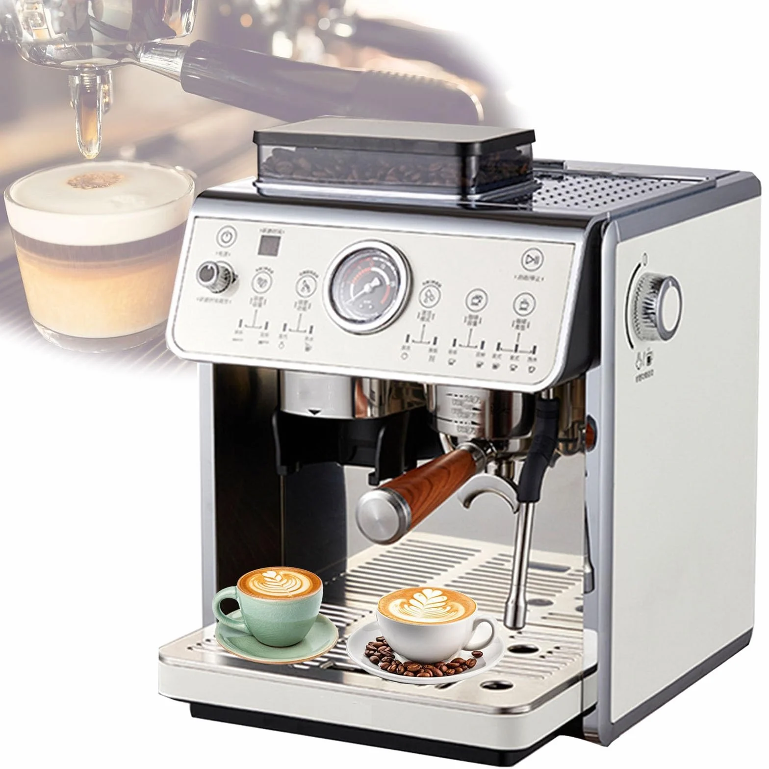 Cafeteras de espresso con molinillo, pantalla táctil con temporizador, cafetera de capuchino y latte de 25 bares con vaporizador de leche y depósito de agua extraíble de 90 oz.