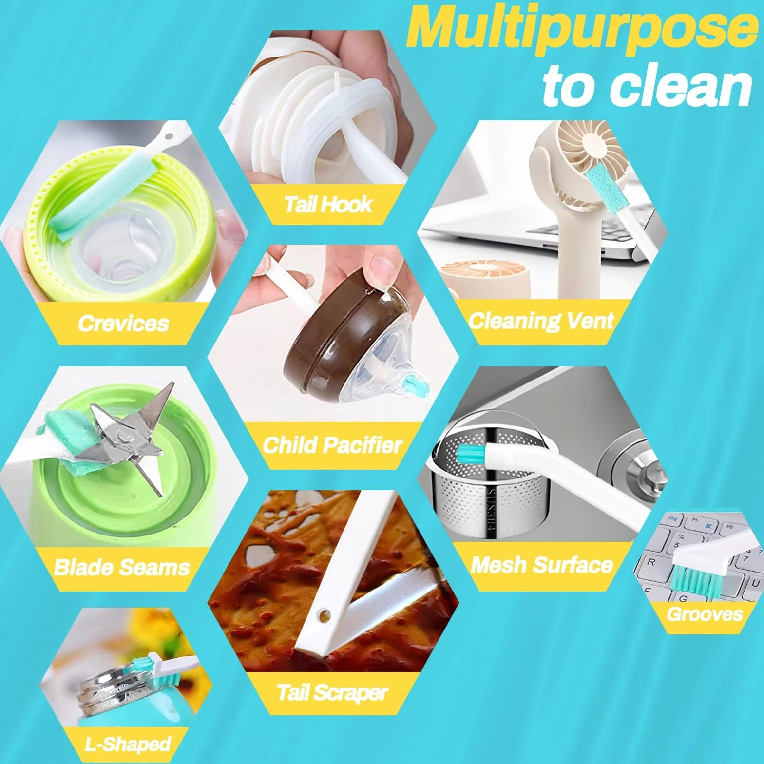Potanro Juego de 14 cepillos limpiadores de máquina de hielo, 14 herramientas de limpieza de máquina de hielo para encimera, cepillos de limpieza de grietas de huecos para espacios pequeños, esponja