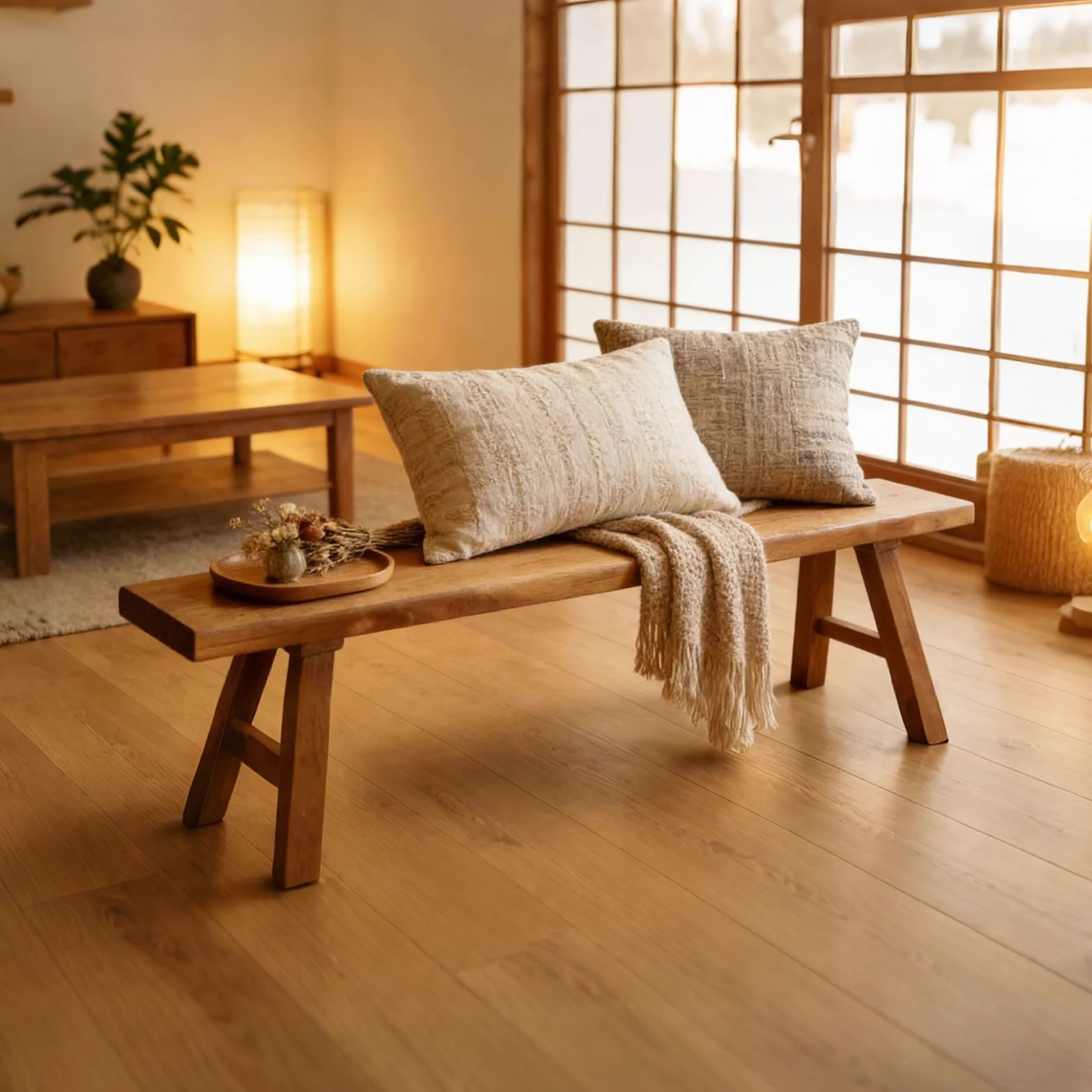 Banco rústico para los pies de la Cama, Banco de Madera para la Entrada Interior, Madera rústico Estrecho para el Comedor.(80cm)