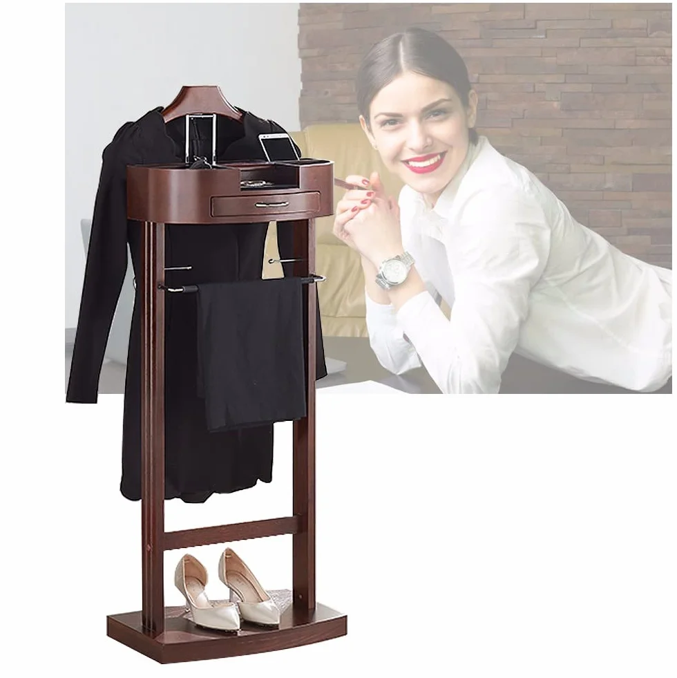 Galán de Noche Moderno Multifuncional con Barra de Pantalones Galán de Noche en Madera Galán de Noche para Trajes y Pantalones para Oficina Sala de Estar Dormitorio