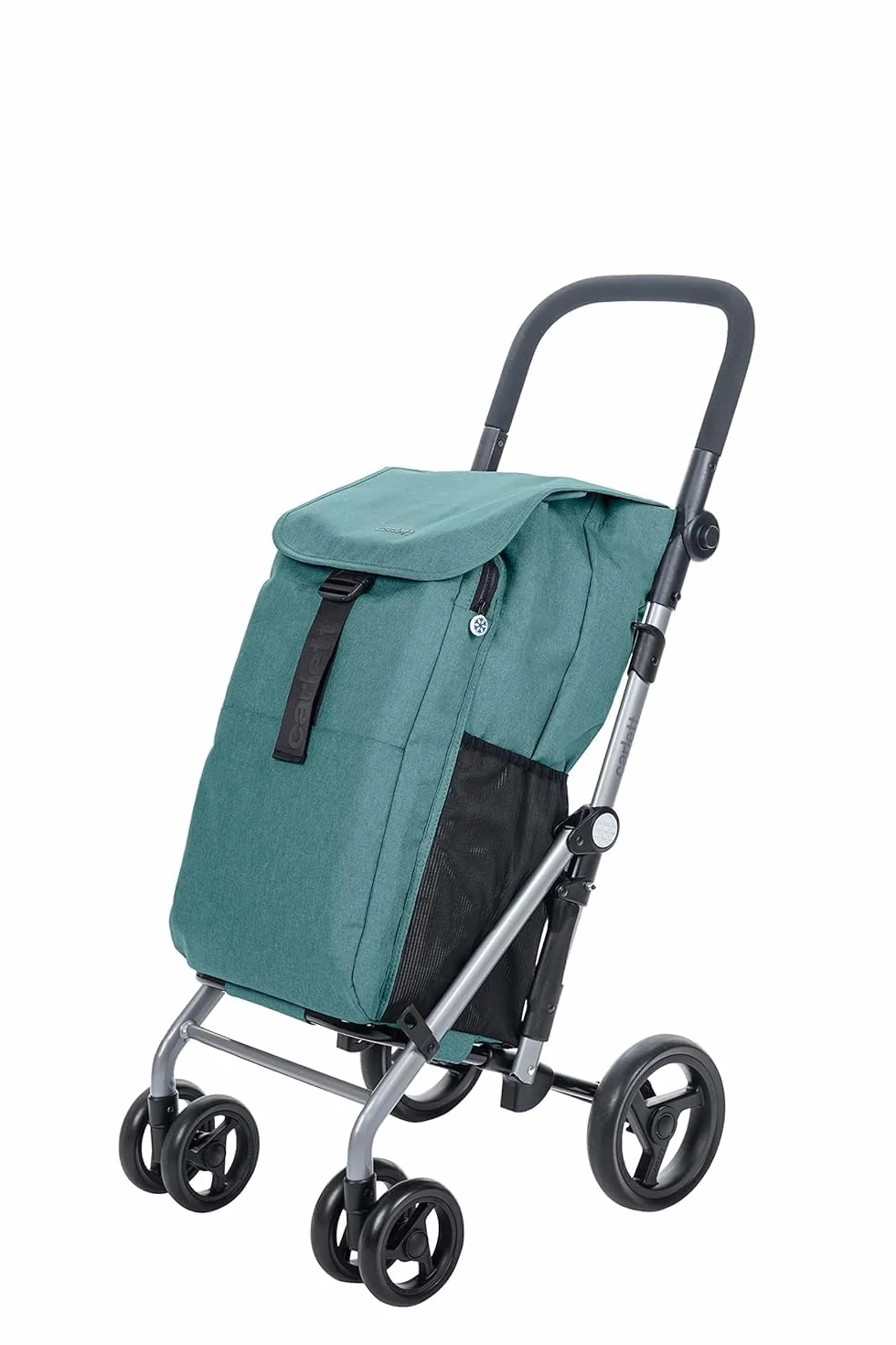 Carlett Carro de la Compra 4 Ruedas Plegable, Bolsa Extraíble de Gran Capacidad 53L/15Kg y Bolsa Térmica 10L, Manillar Regulable, Freno de Seguridad, Convertible a 2 Ruedas, Classic Duo, Color Verde